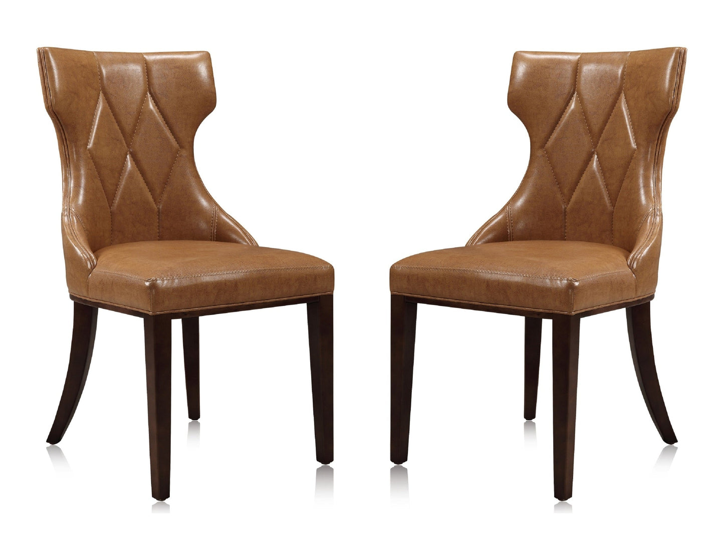 Reine Faux Leather Dining Chair (Set of Two) in Saddle and Walnut - Ornate Home