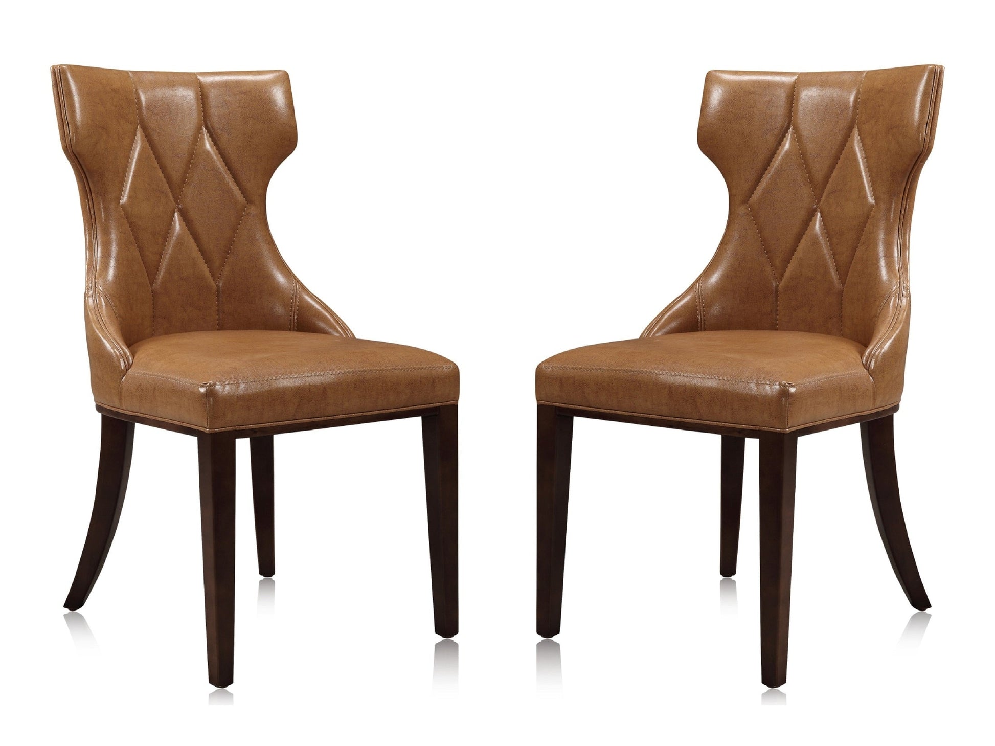 Reine Faux Leather Dining Chair (Set of Two) in Saddle and Walnut - Ornate Home