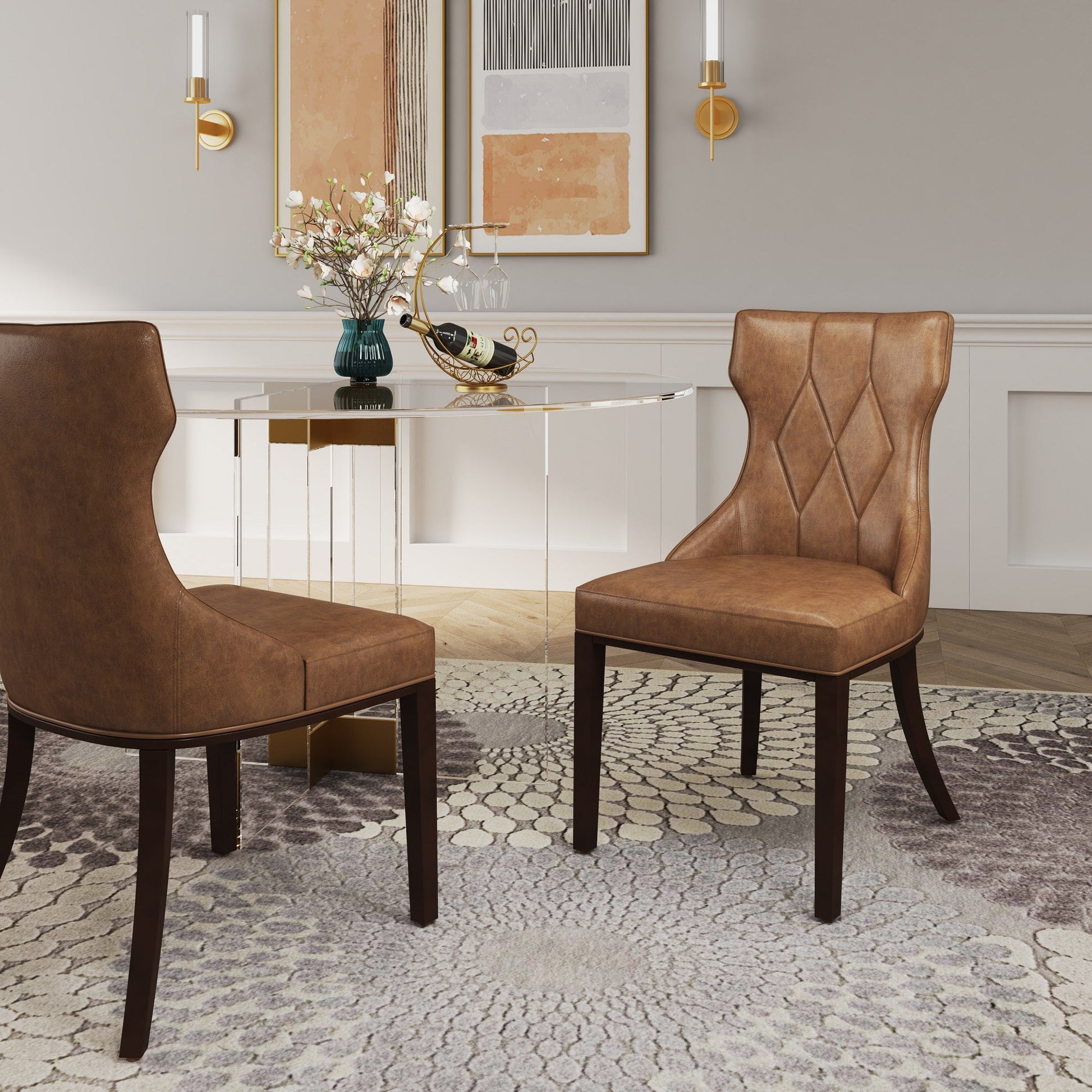 Reine Faux Leather Dining Chair (Set of Two) in Saddle and Walnut - Ornate Home