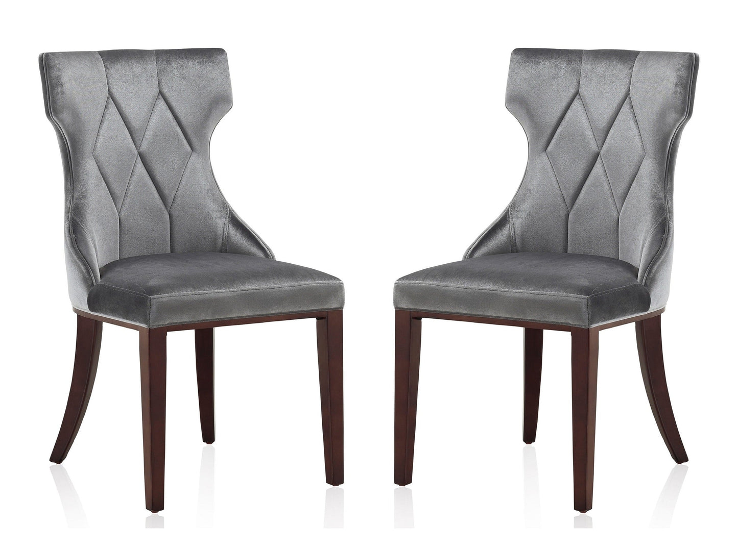 Reine Velvet Dining Chair (Set of Two) in Grey and Walnut - Ornate Home