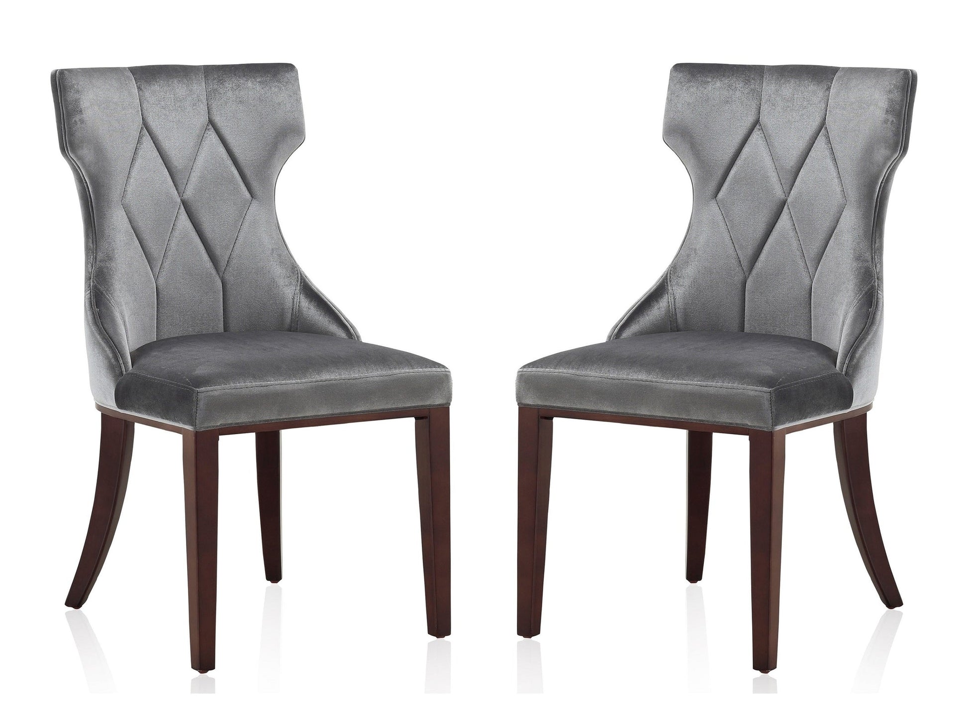 Reine Velvet Dining Chair (Set of Two) in Grey and Walnut - Ornate Home