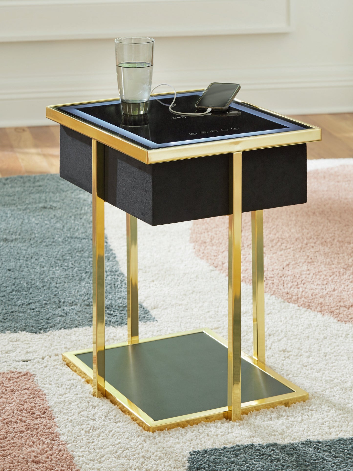 Rexwell Black/Gold Finish Accent Table with Speaker- Viva Furn