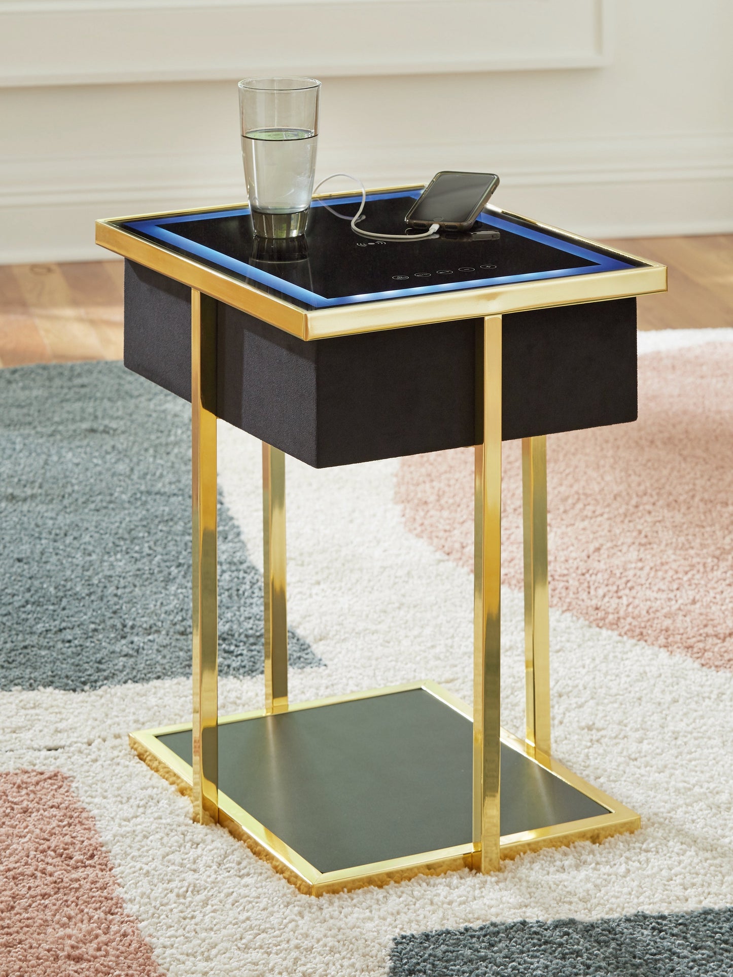 Rexwell Black/Gold Finish Accent Table with Speaker- Viva Furn