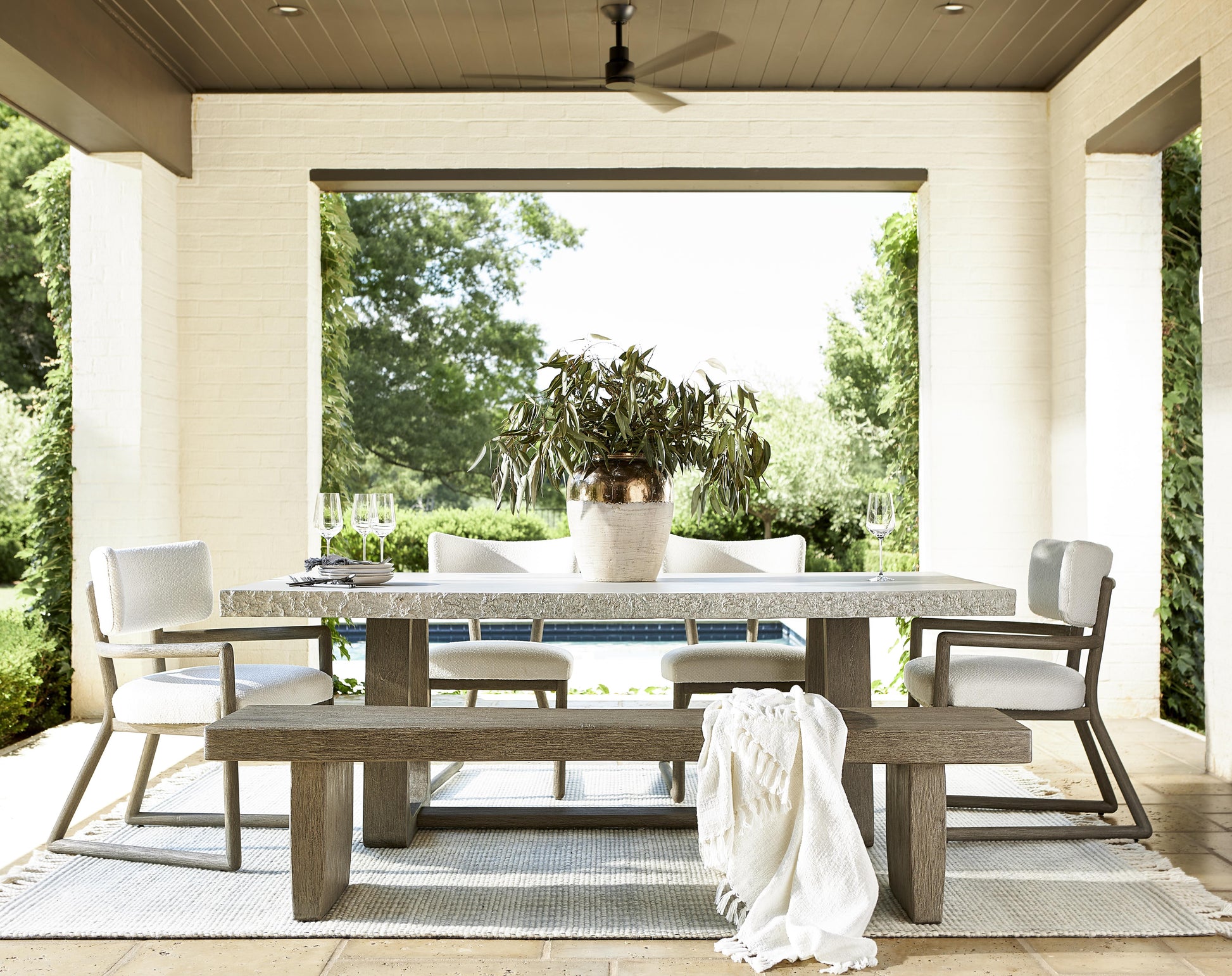 Rhodes Weathered Teak/White/Cream Outdoor Side Chair - Ornate Home