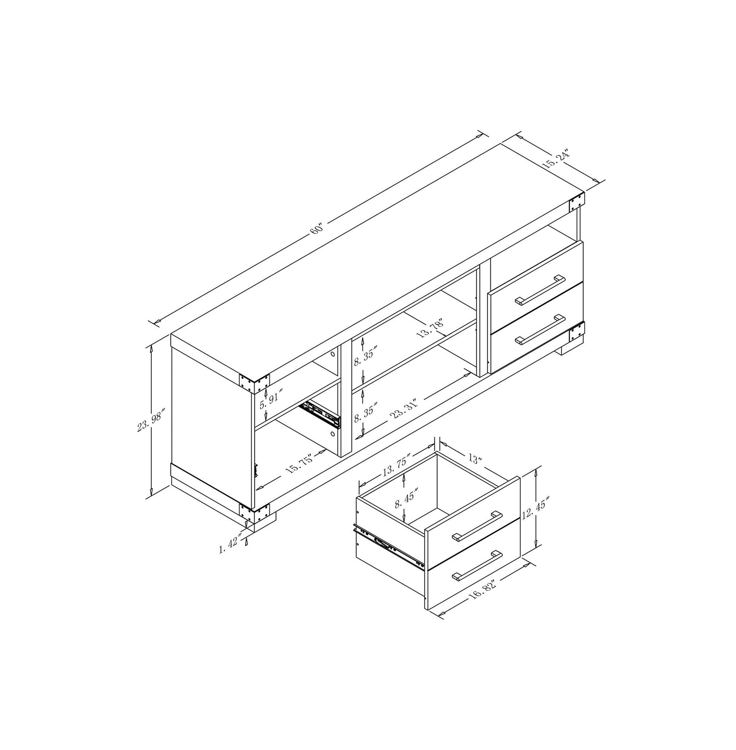 Richmond 60" TV Stand in Grey - Ornate Home