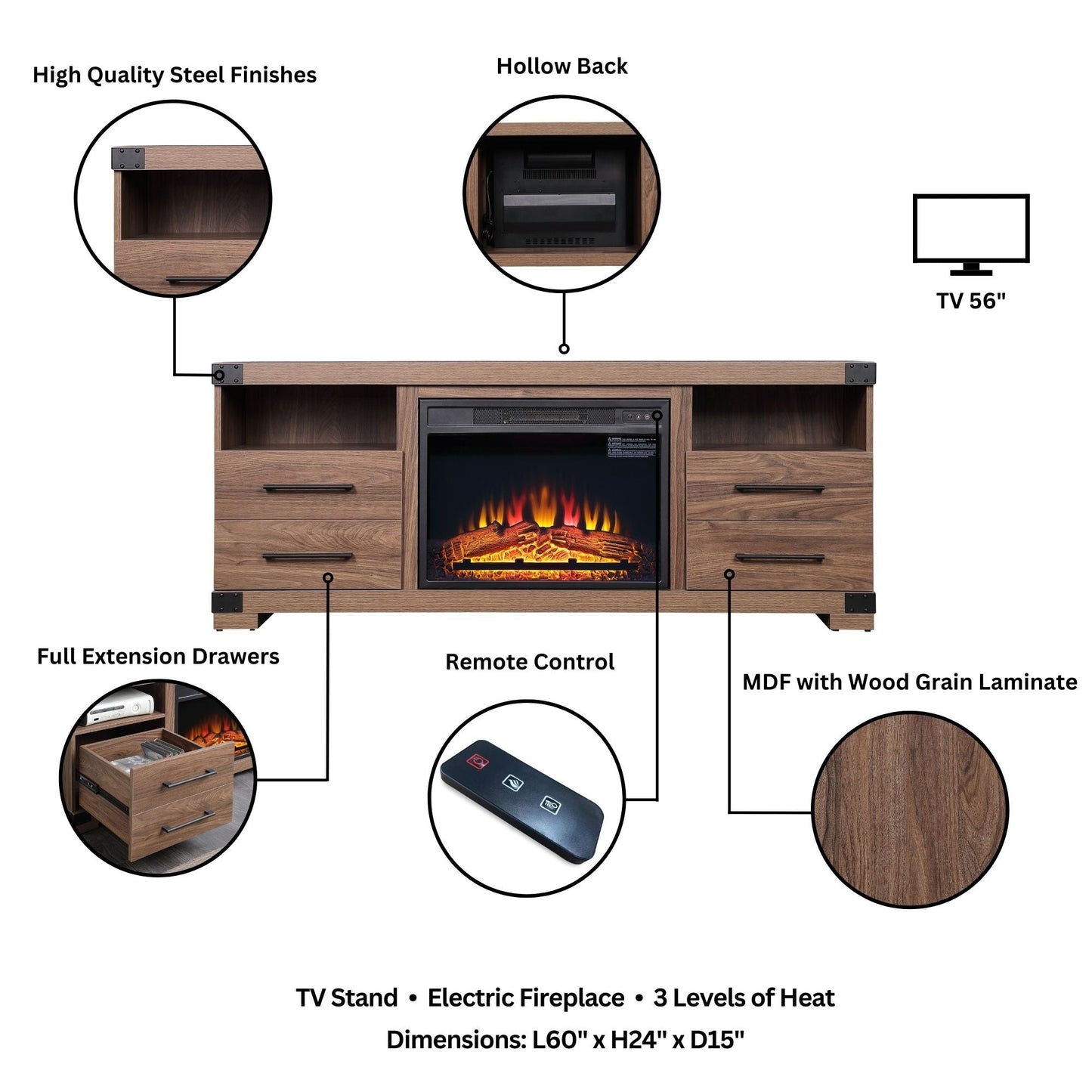 Richmond Fireplace in Brown - Ornate Home