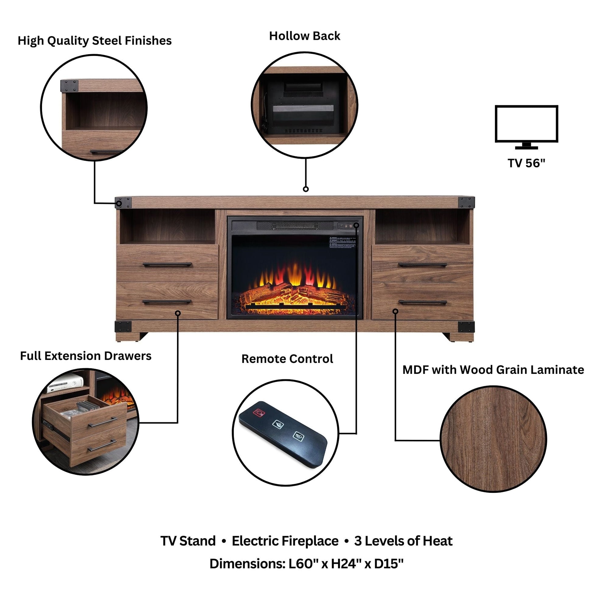 Richmond Fireplace in Brown - Ornate Home