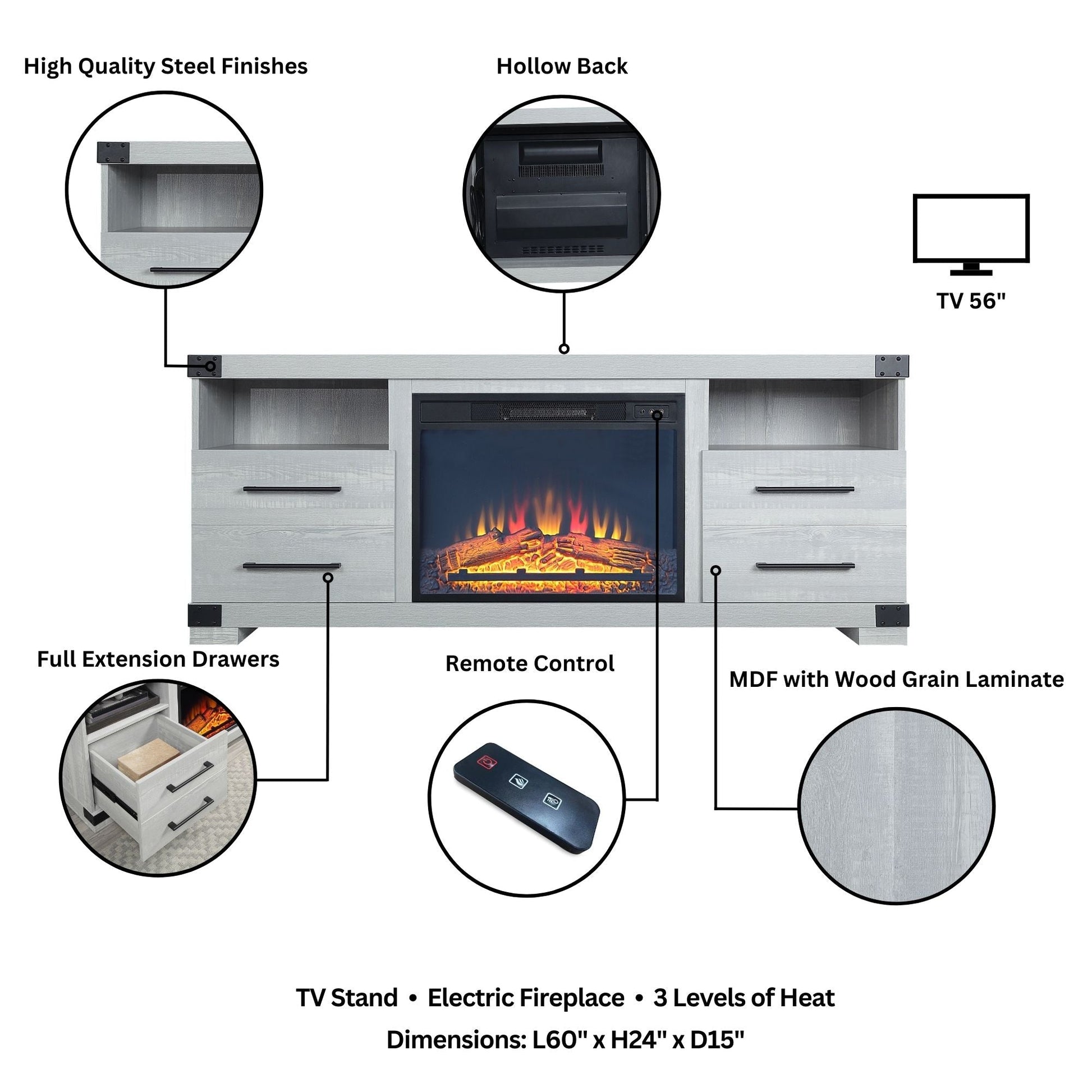 Richmond Fireplace in Grey - Ornate Home
