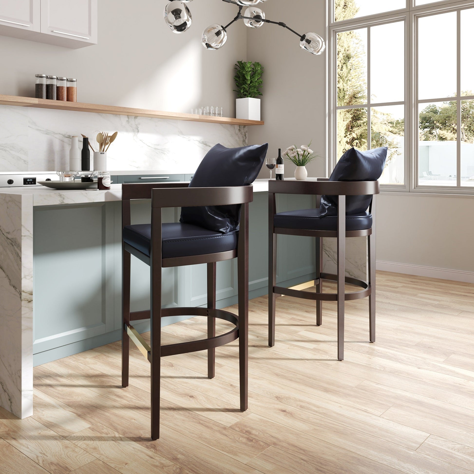 Ritz Counter Stool in Black and Dark Walnut (set of 3) - Ornate Home