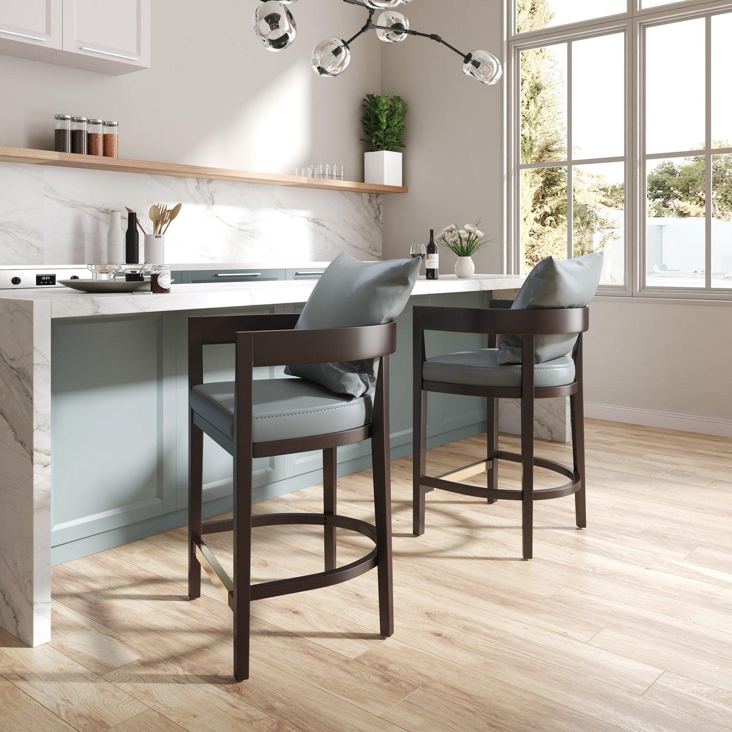 Ritz Counter Stool in Grey and Dark Walnut - Ornate Home