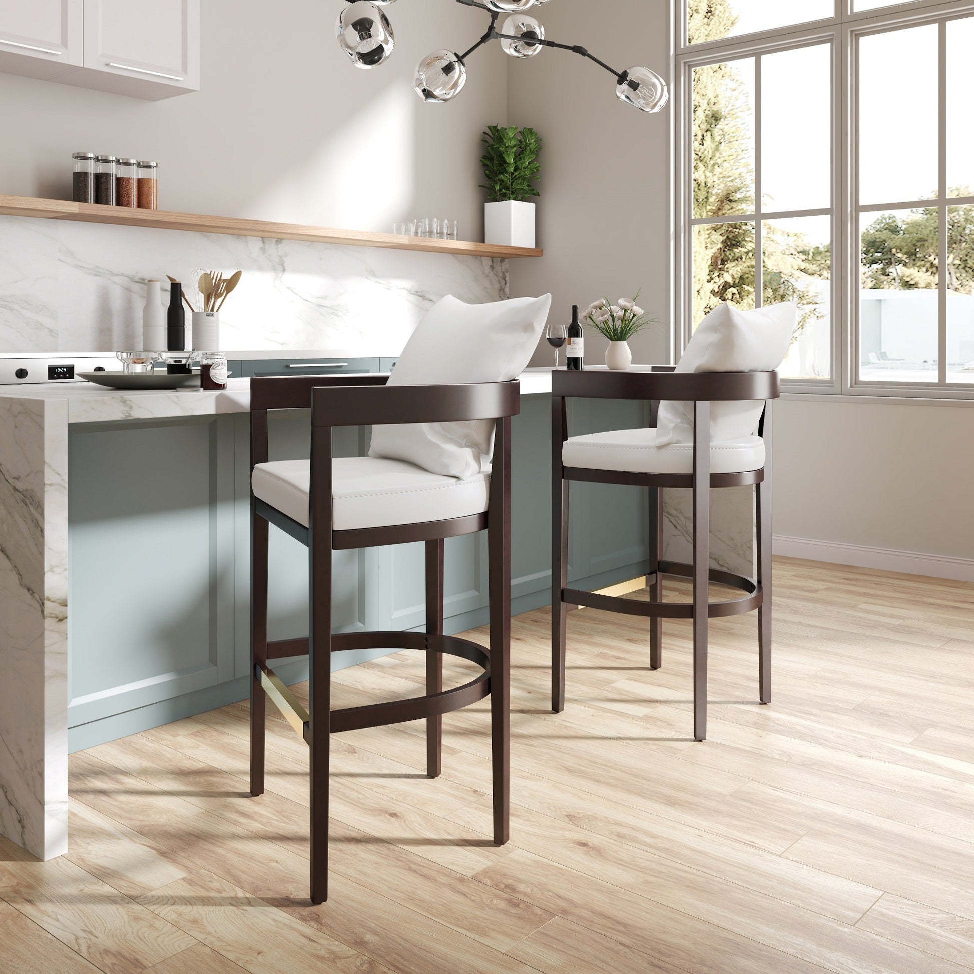 Ritz Counter Stool in Ivory and Dark Walnut (set of 2) - Ornate Home