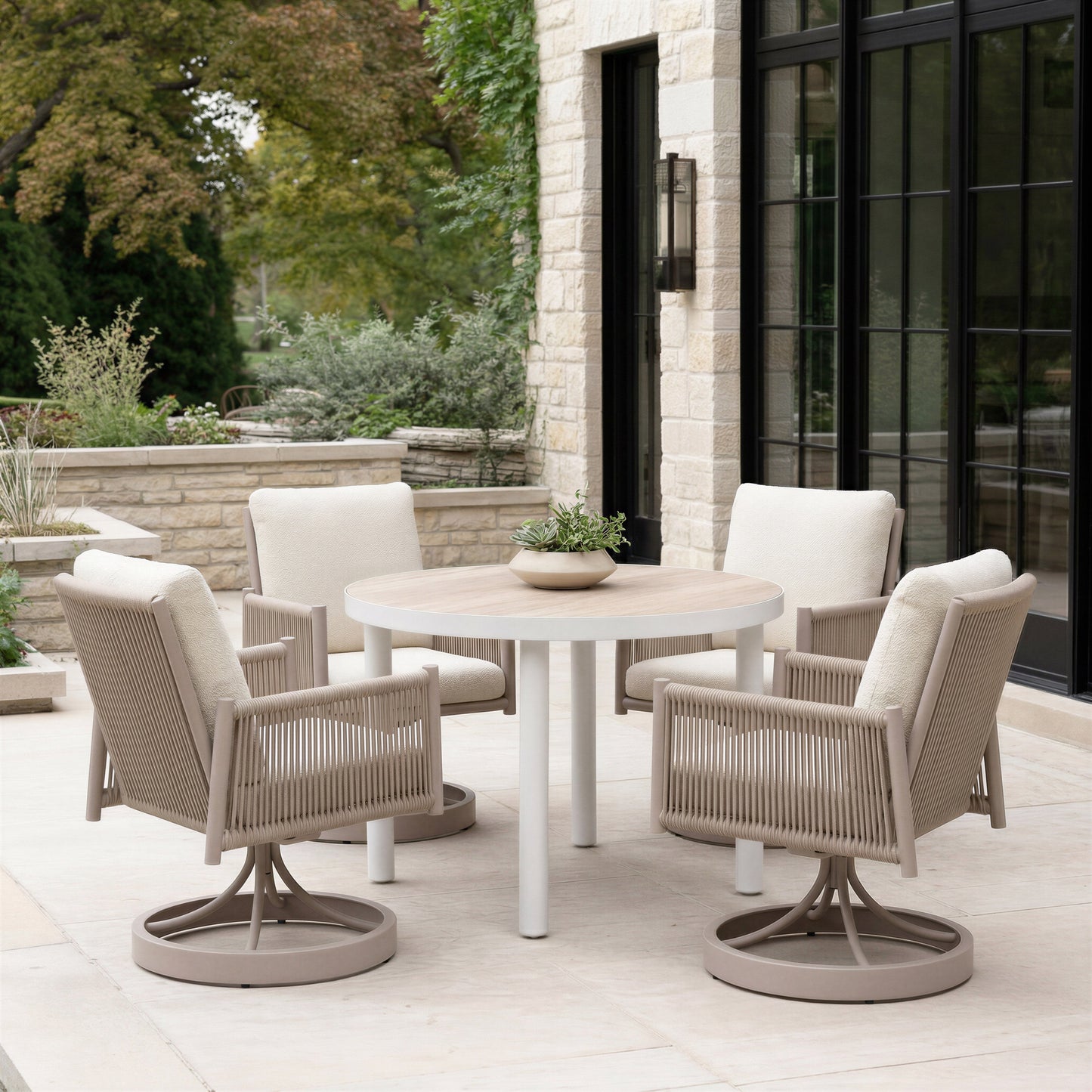 Rivan Beige Outdoor Swivel Dining Chair - Ornate Home