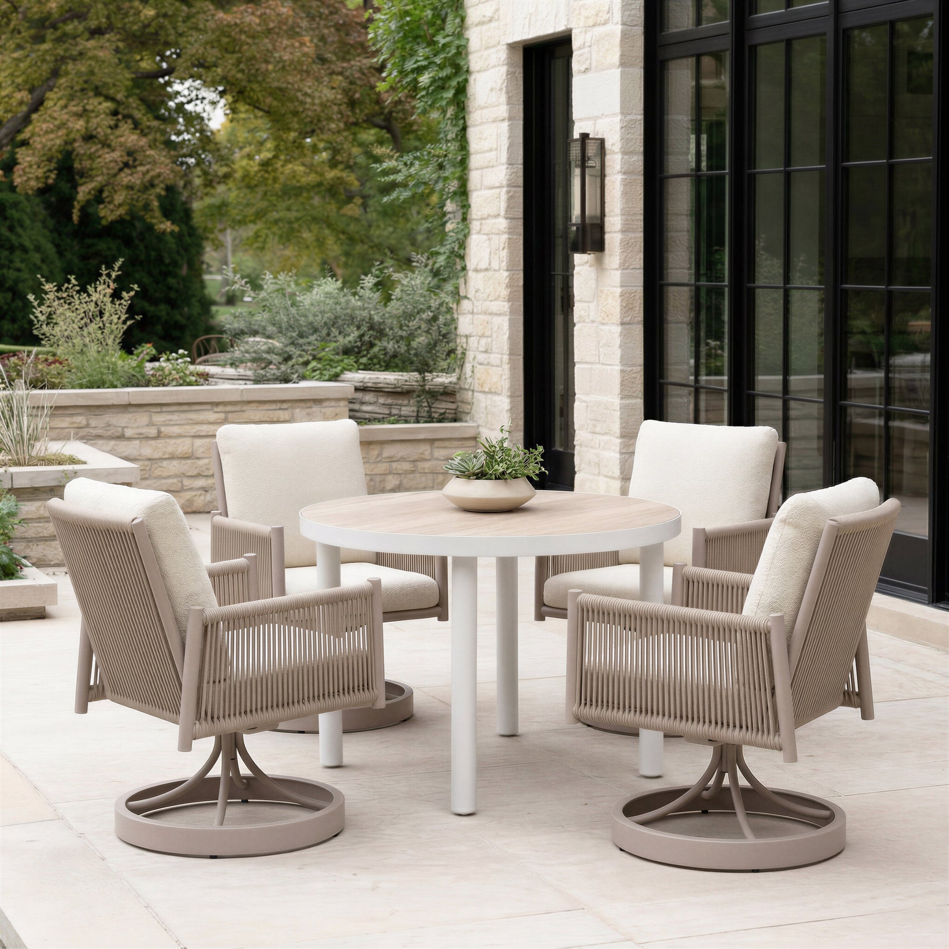 Rivan Beige Outdoor Swivel Dining Chair - Ornate Home