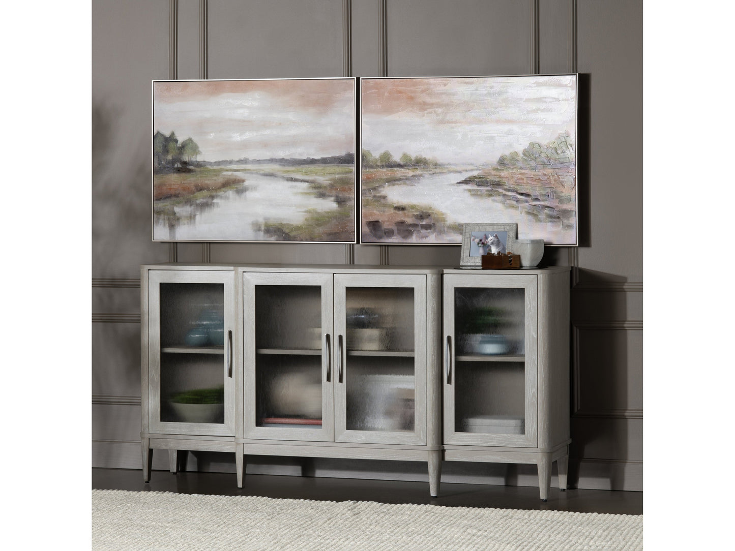 Rivers A Flowing Green/Grey Canvas - Ornate Home