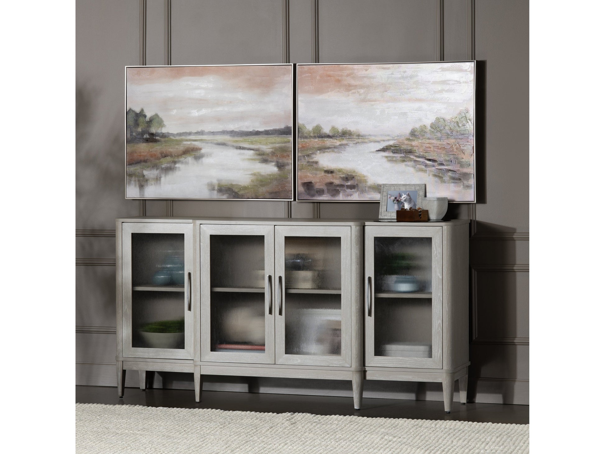 Rivers A Flowing Green/Grey Canvas - Ornate Home