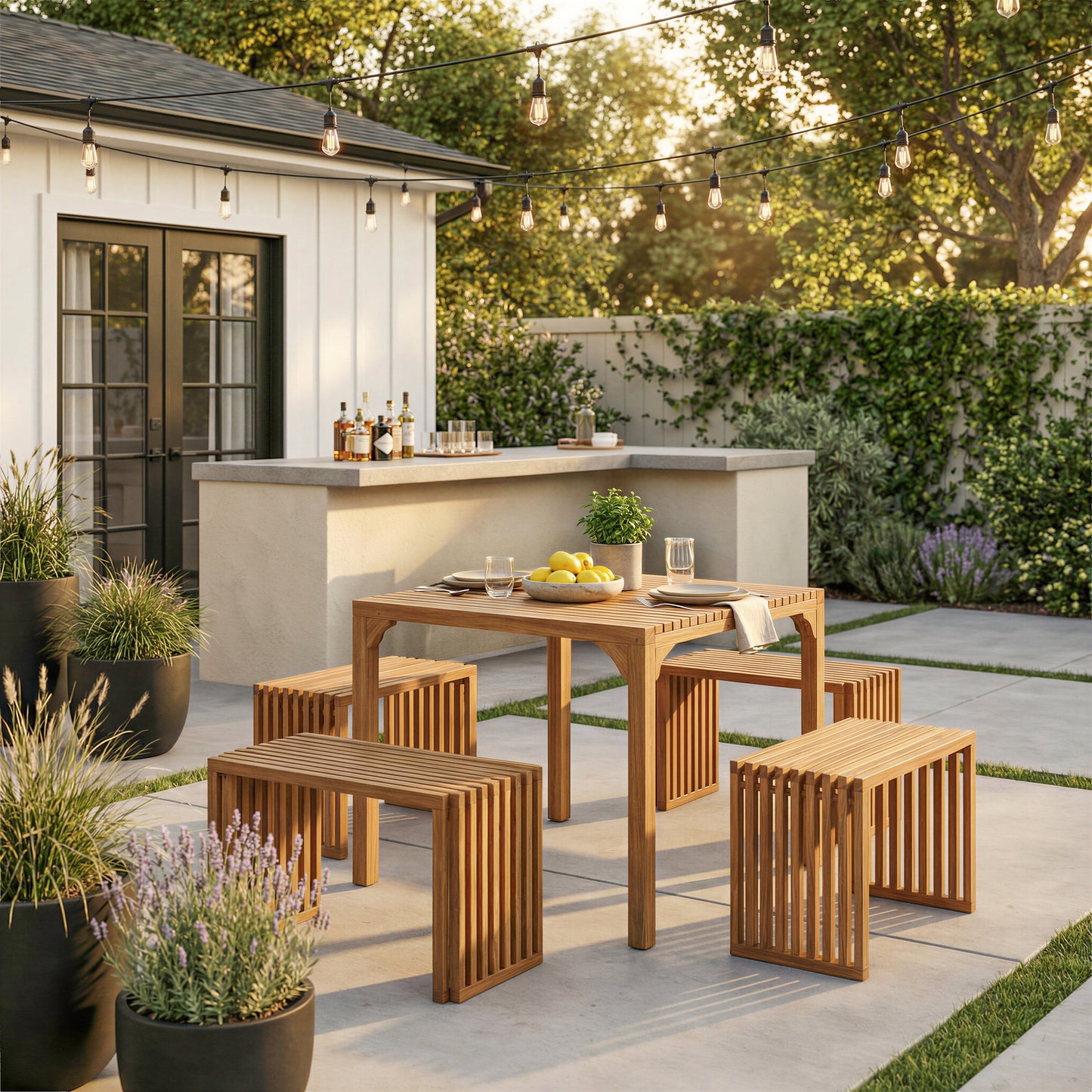 Riviera Natural Outdoor Extendable Bench (Set of 2) - Ornate Home