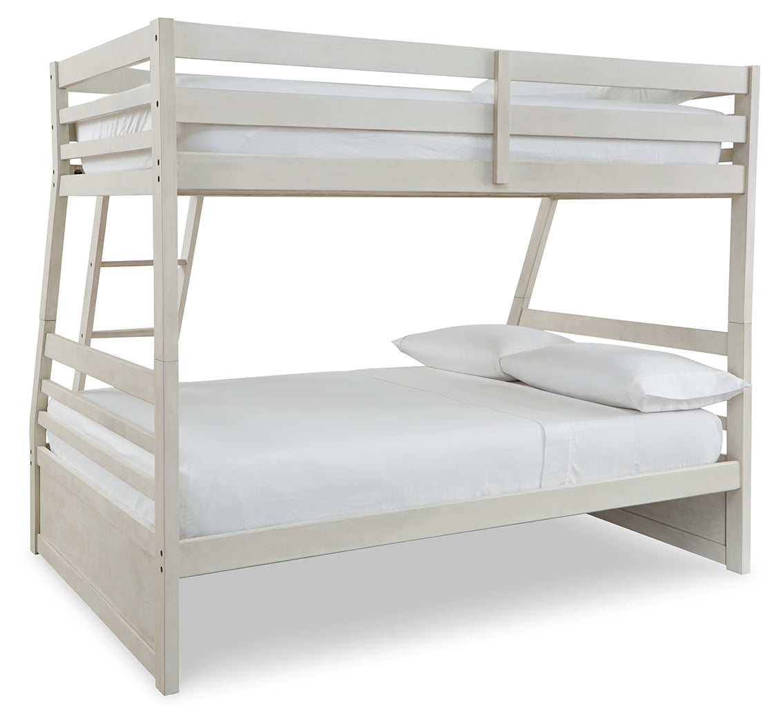 Robbinsdale Antique White Twin over Full Bunk Bed with Storage and Mattresses- Viva Furn