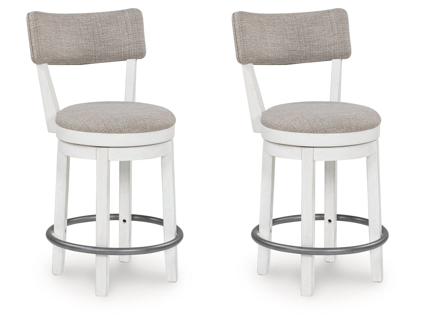 Robbinsdale Antique White Upholstered Swivel Barstool (Set of 2)- Viva Furn