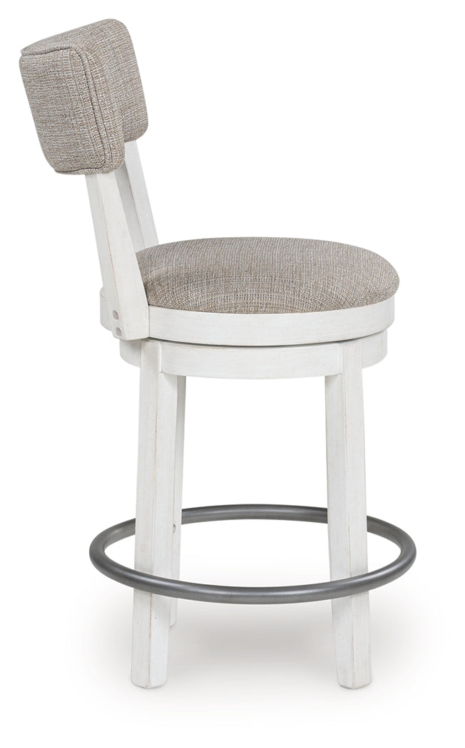 Robbinsdale Antique White Upholstered Swivel Barstool (Set of 2)- Viva Furn