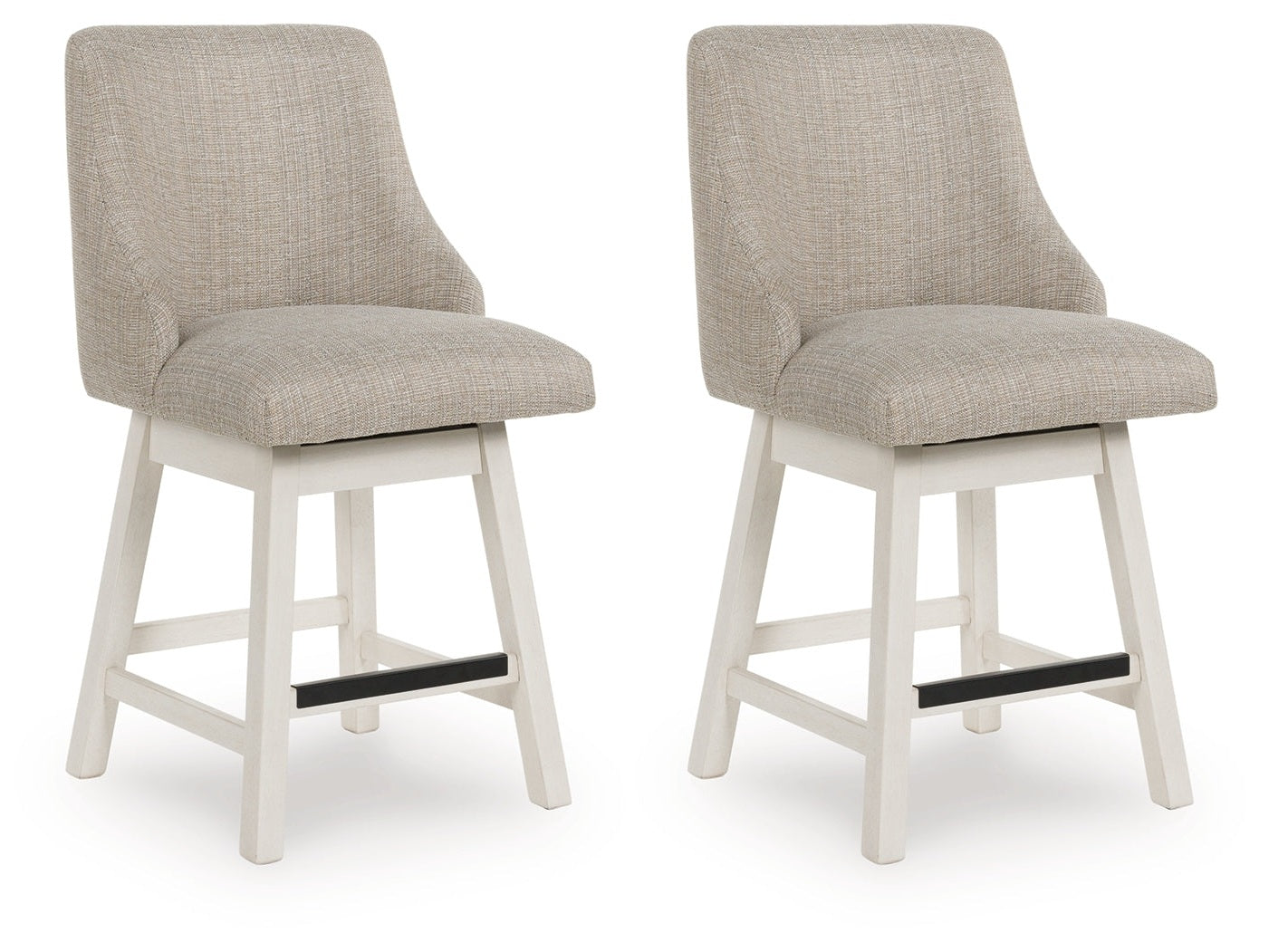 Robbinsdale Antique White Upholstered Swivel Barstool (Set of 2)- Viva Furn
