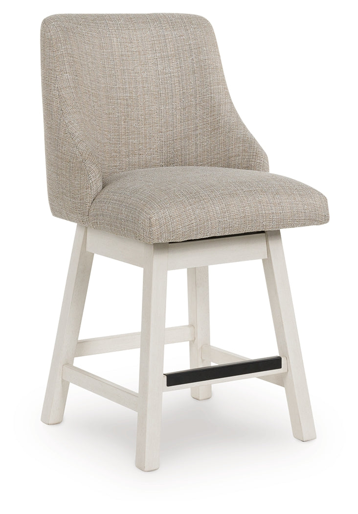 Robbinsdale Antique White Upholstered Swivel Barstool (Set of 2)- Viva Furn