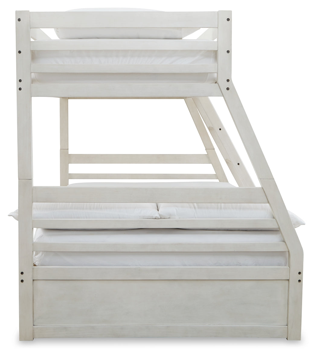 Robbinsdale Antique White/White Twin over Full Bunk Bed and Mattresses- Viva Furn