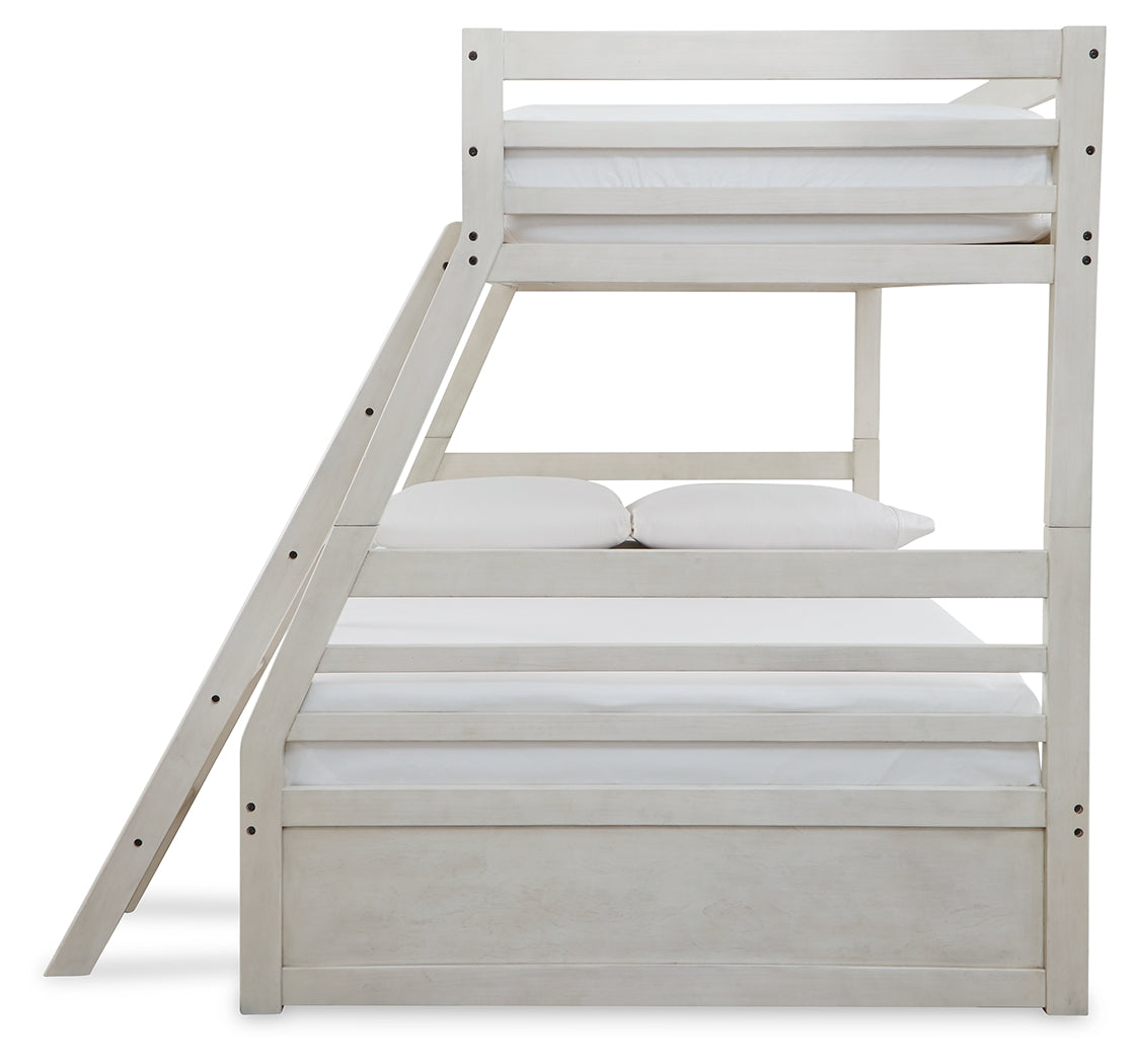 Robbinsdale Antique White/White Twin over Full Bunk Bed and Mattresses- Viva Furn