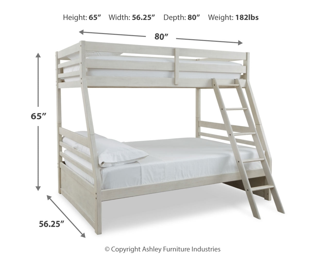 Robbinsdale Antique White/White Twin over Full Bunk Bed and Mattresses- Viva Furn