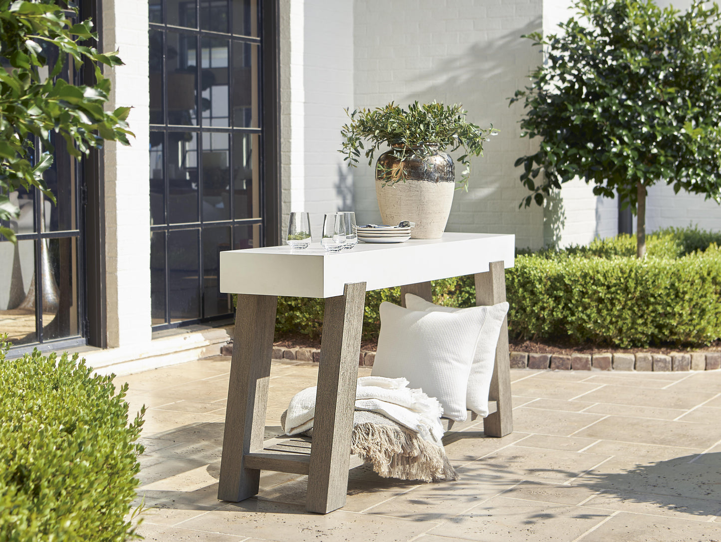 Rochelle Quarry/Weathered Teak Outdoor Console Table - Ornate Home