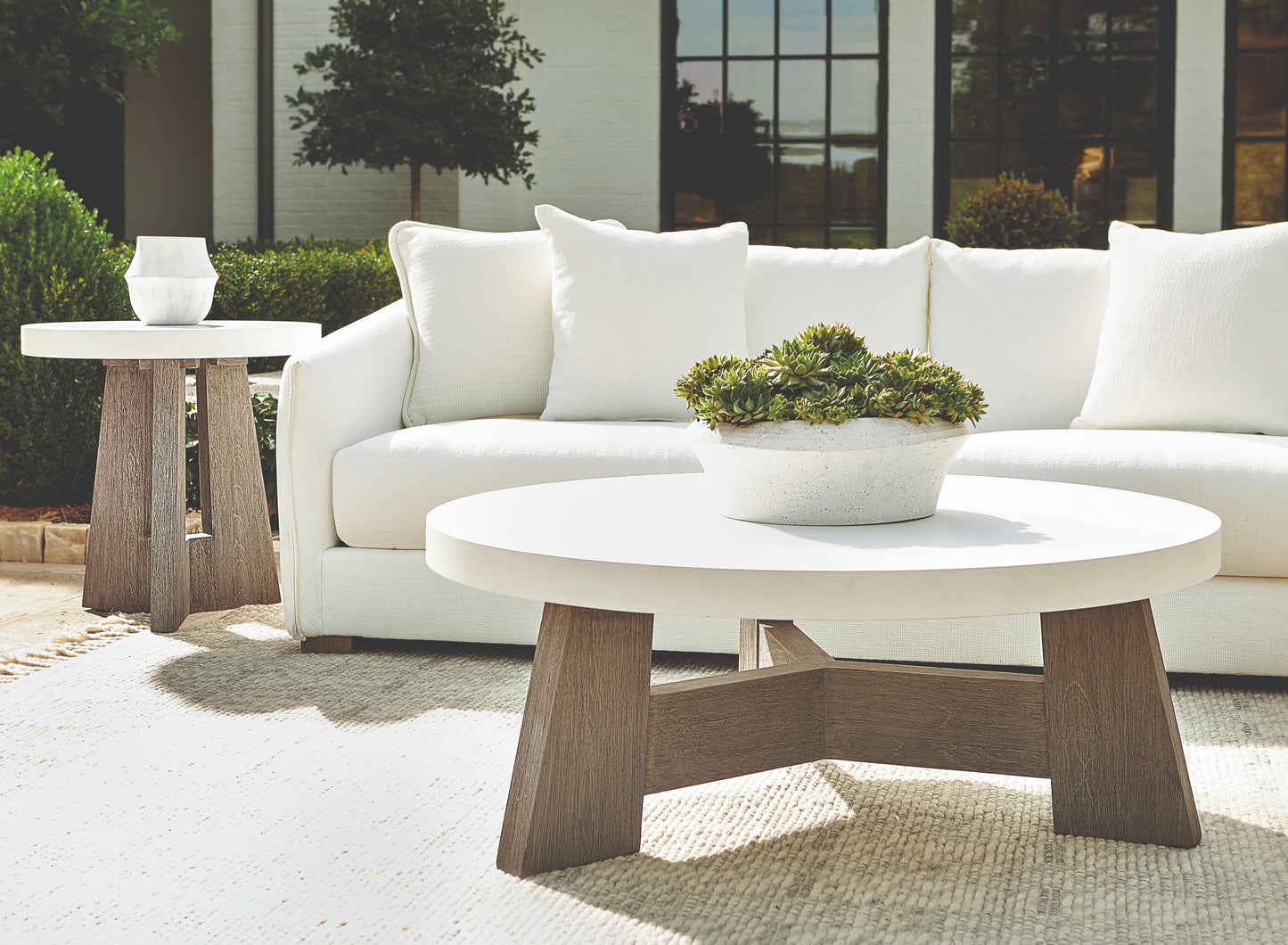 Rochelle Quarry/Weathered Teak Outdoor Side Table - Ornate Home
