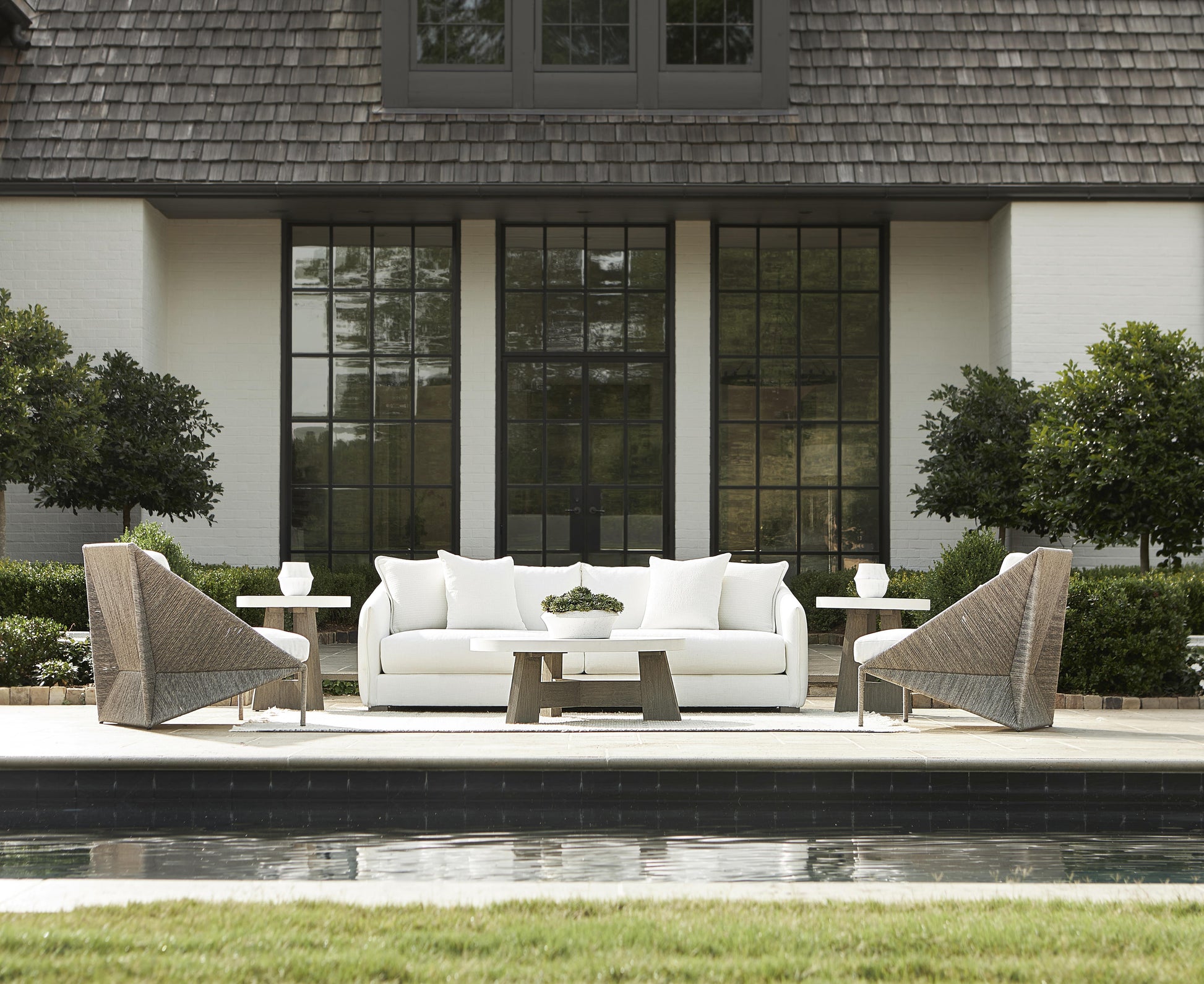 Rochelle Weathered Teak/Quarry Outdoor Cocktail Table - Ornate Home