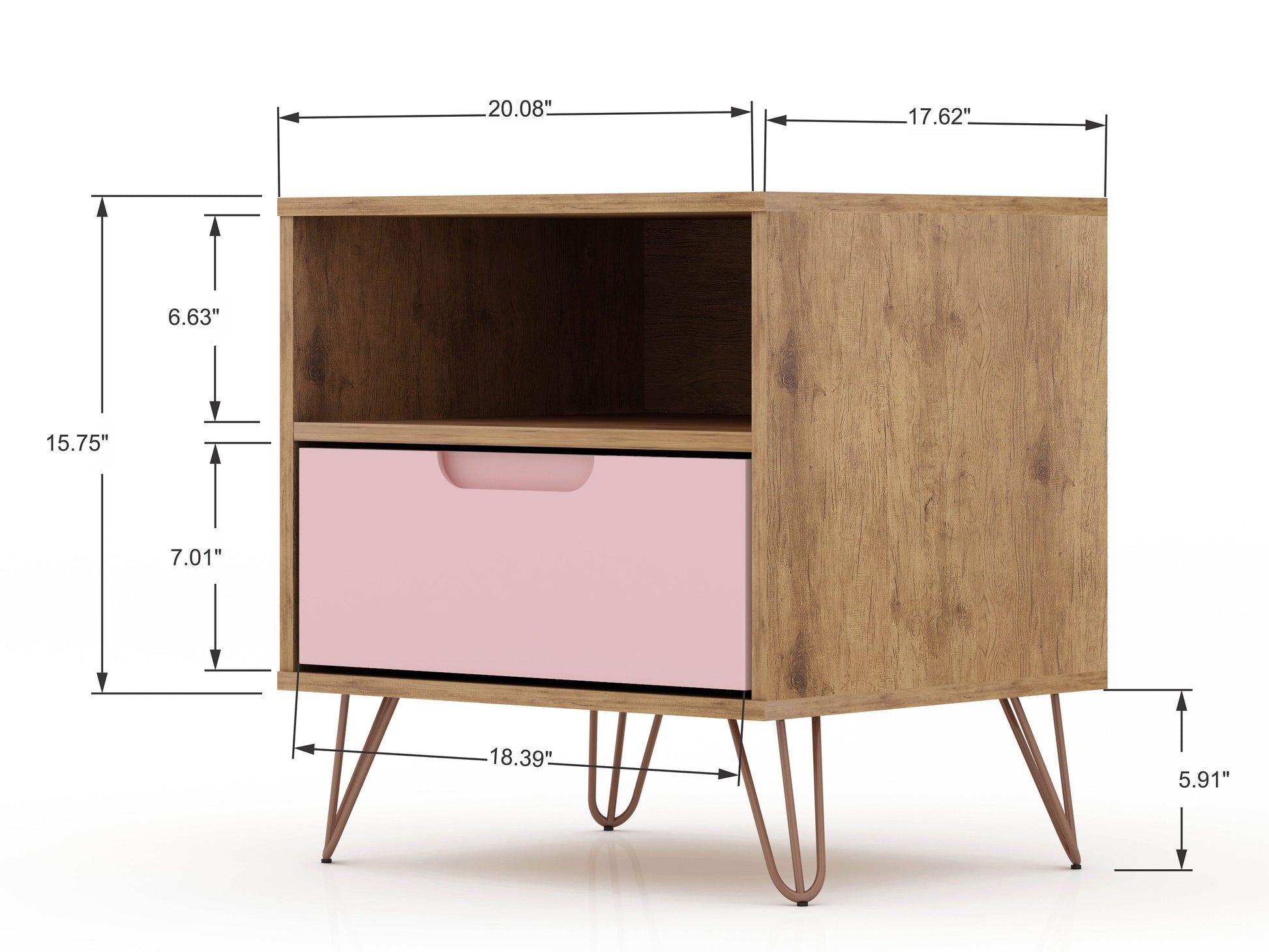 Rockefeller 1.0 Nightstand in Nature and Rose Pink - Ornate Home