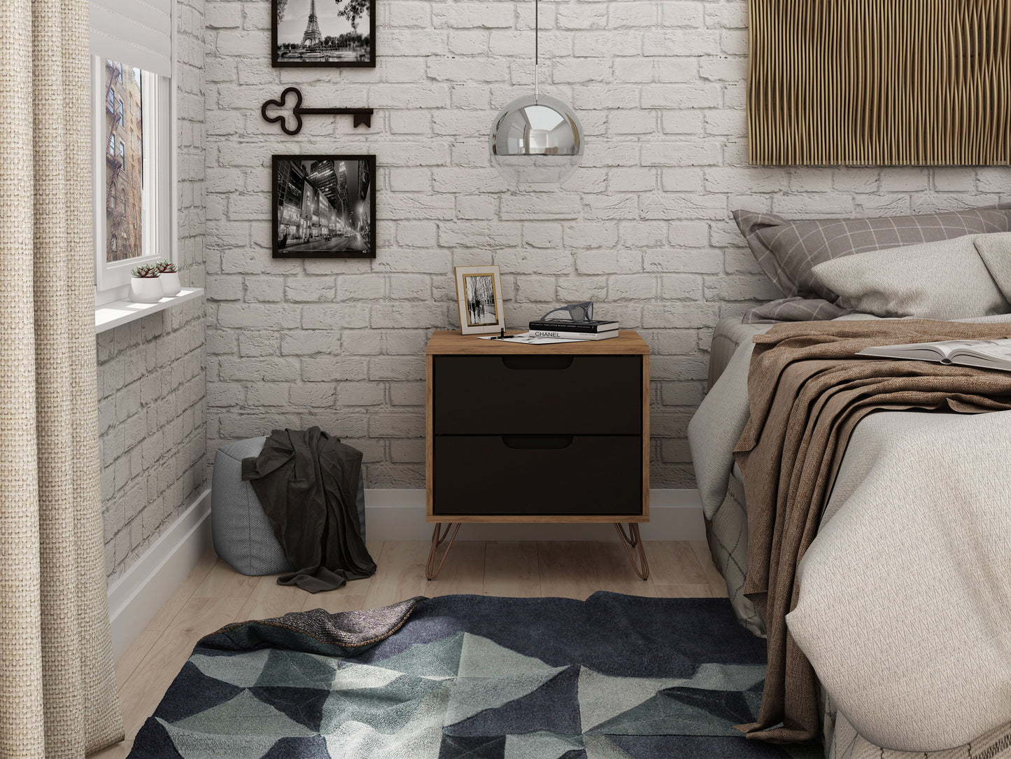 Rockefeller 2.0 Nightstand in Nature and Textured Grey - Ornate Home