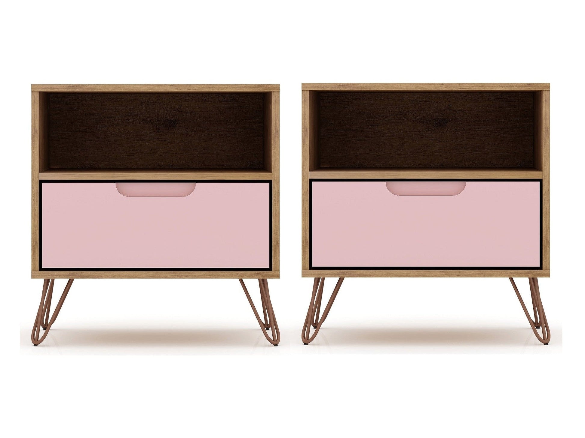 Rockefeller Nightstand 1.0 in Nature and Rose Pink (set of 2) - Ornate Home