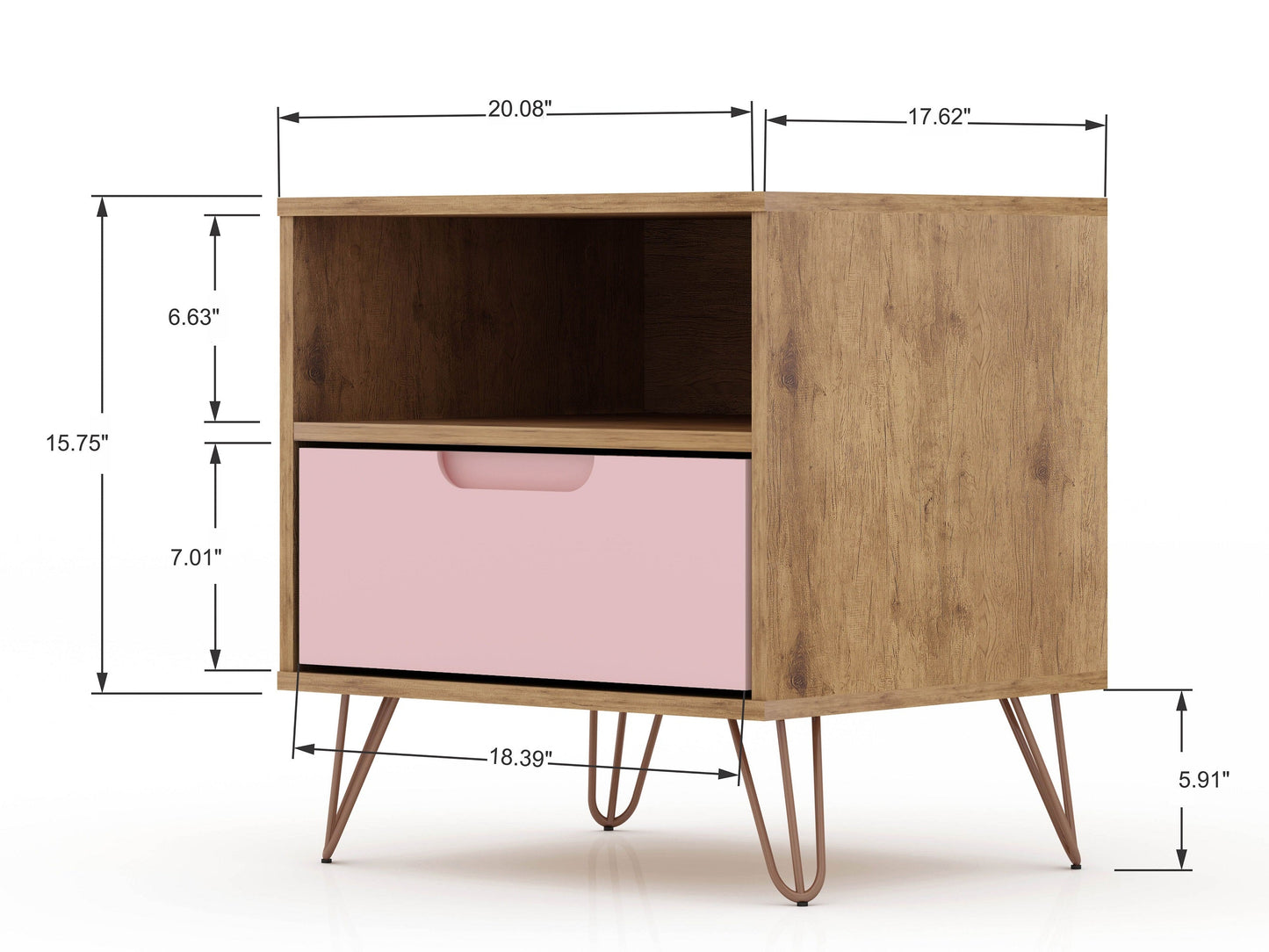 Rockefeller Nightstand 1.0 in Nature and Rose Pink (set of 2) - Ornate Home