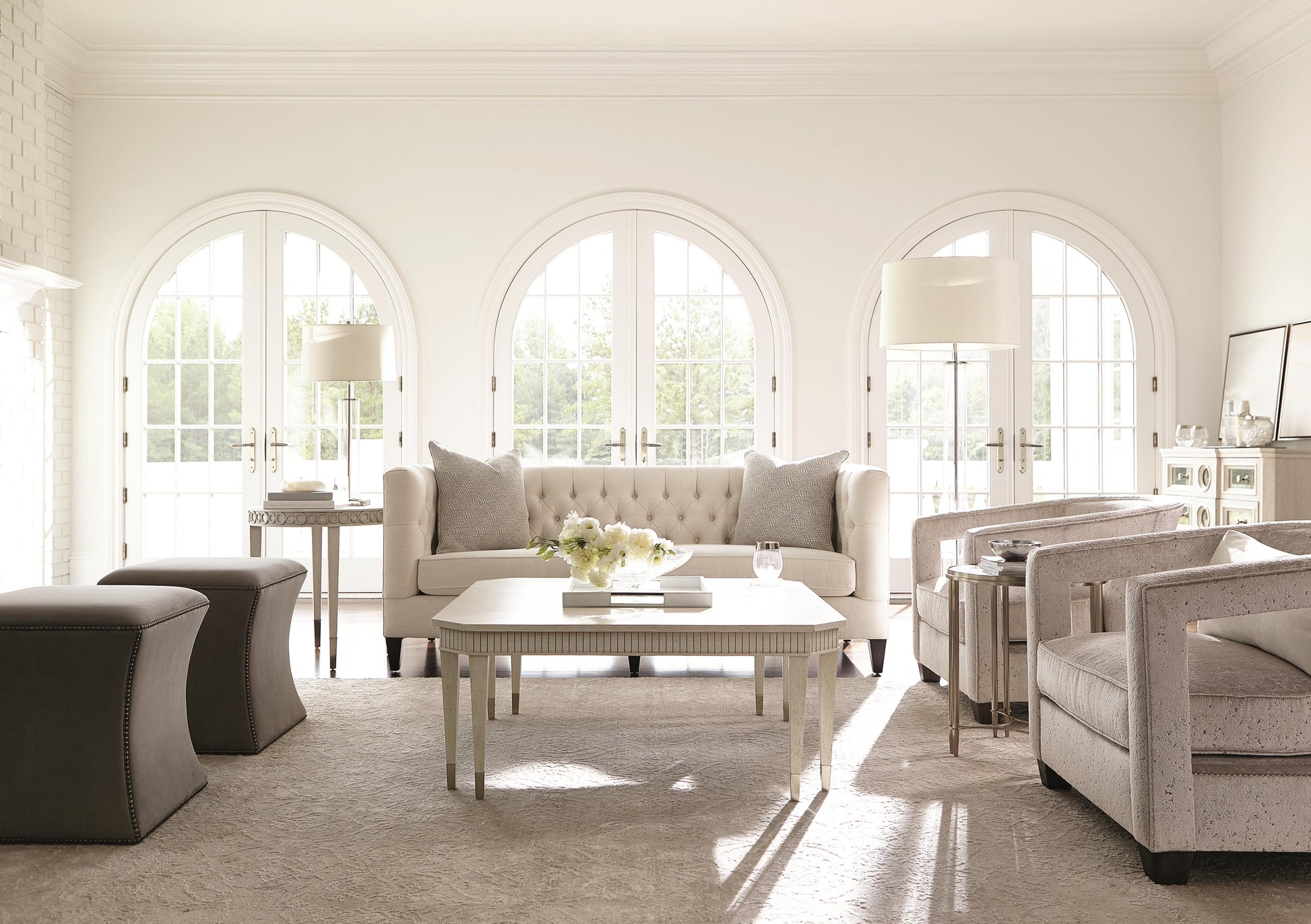 Roscoe Beige/Tan Leather Ottoman - Ornate Home