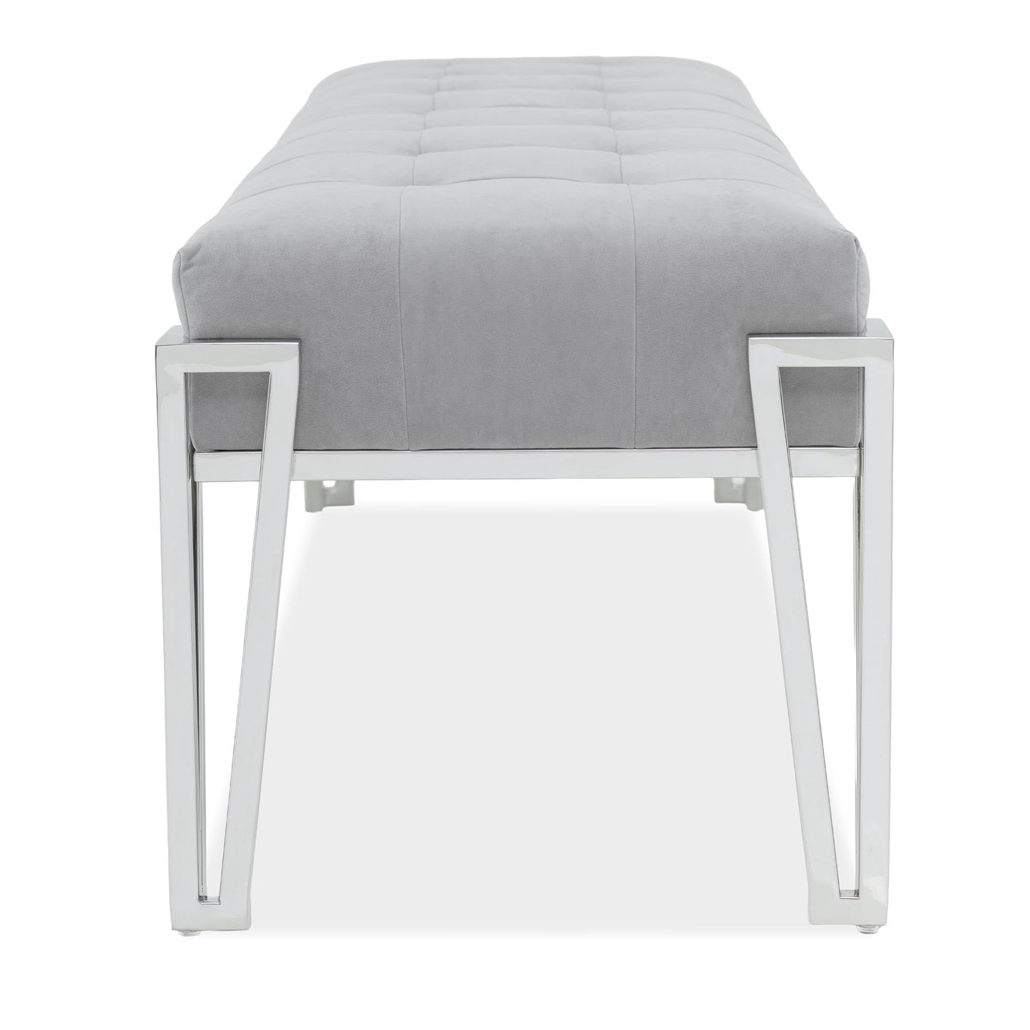 Rose Chrome/Gray Velvet Accent Bench - Ornate Home