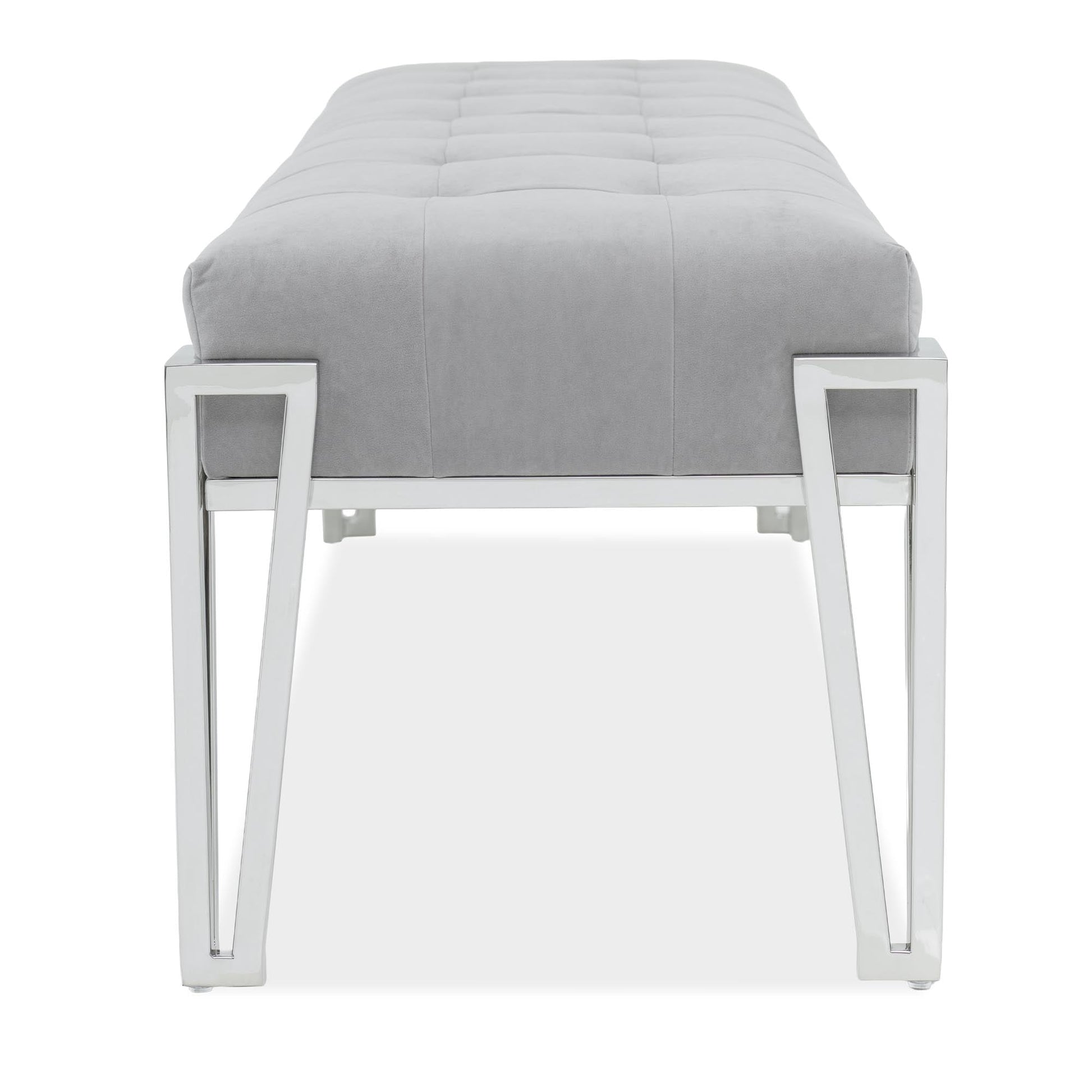Rose Chrome/Gray Velvet Accent Bench - Ornate Home