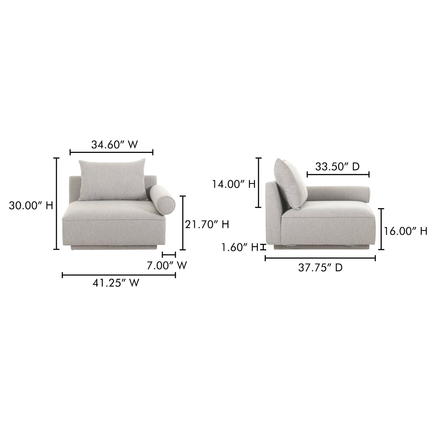 Rosello Light Grey Right Arm Facing Chair - Ornate Home