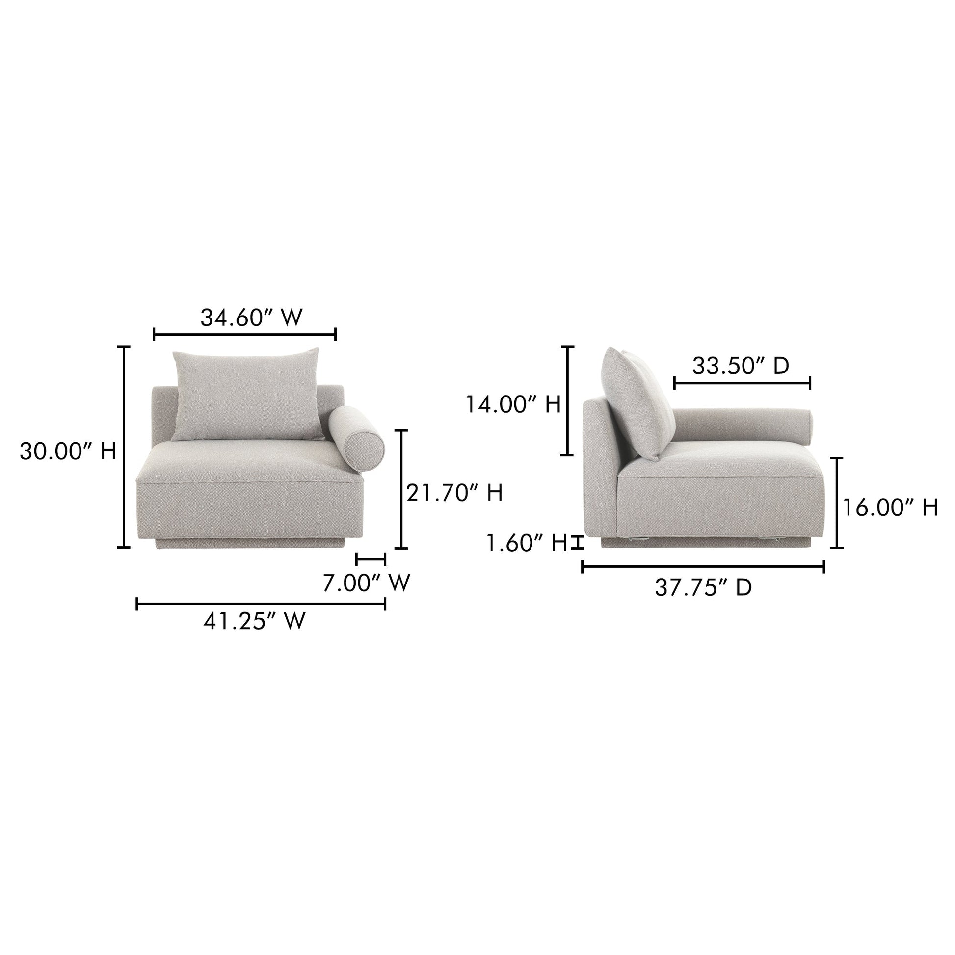 Rosello Light Grey Right Arm Facing Chair - Ornate Home