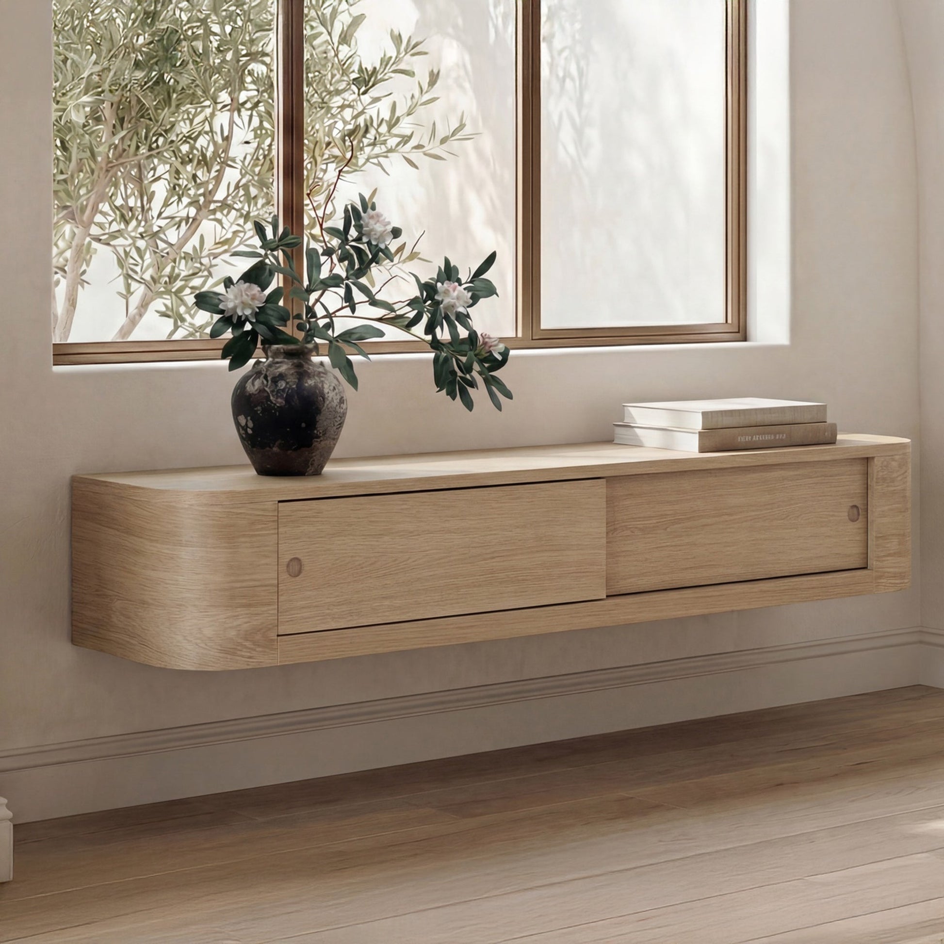 Round Off Natural Floating Console Table - Ornate Home