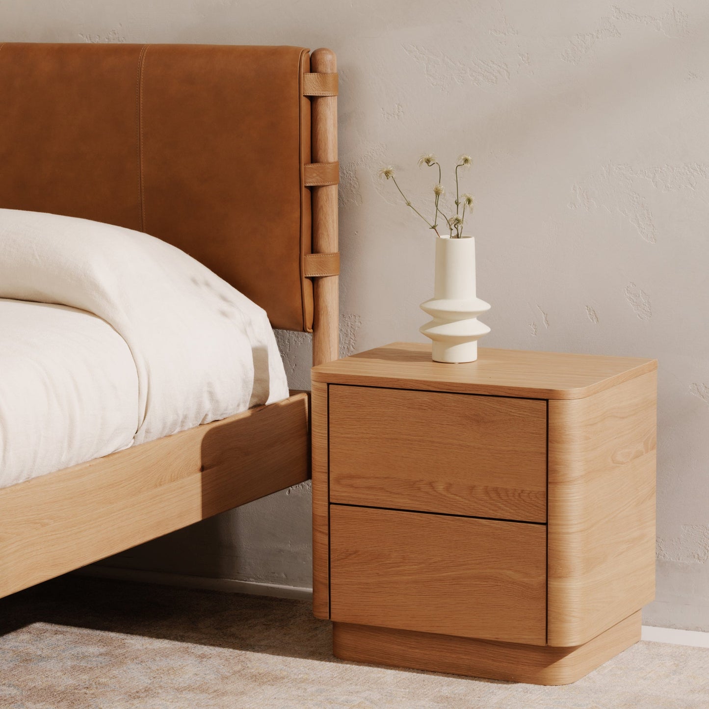 Round Off Natural Oak Tall Nightstand - Ornate Home