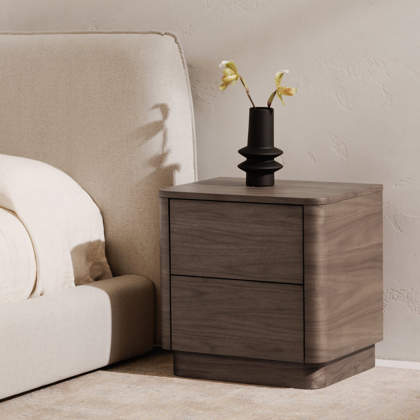 Round Off Walnut Brown Tall Nightstand - Ornate Home