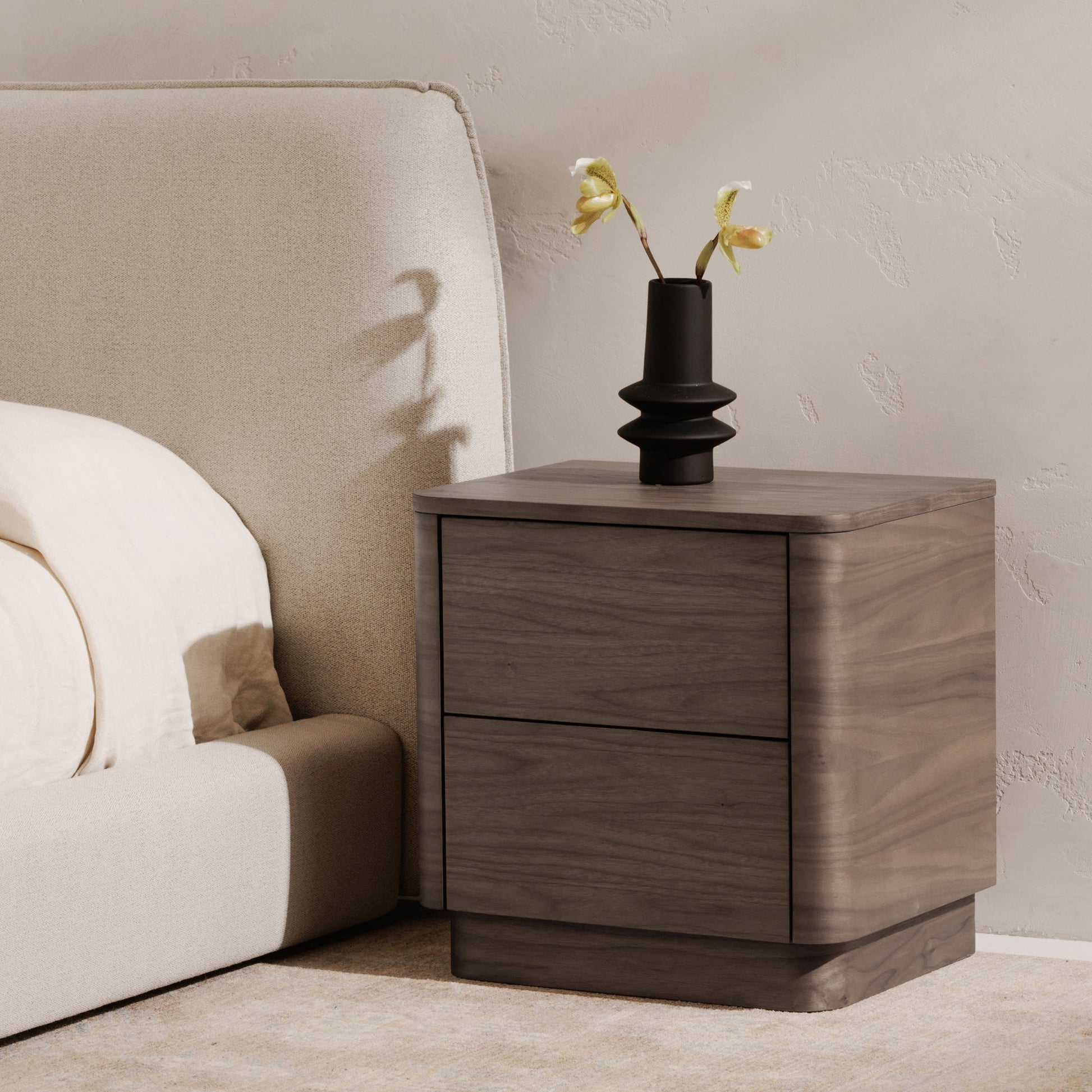 Round Off Walnut Brown Tall Nightstand - Ornate Home