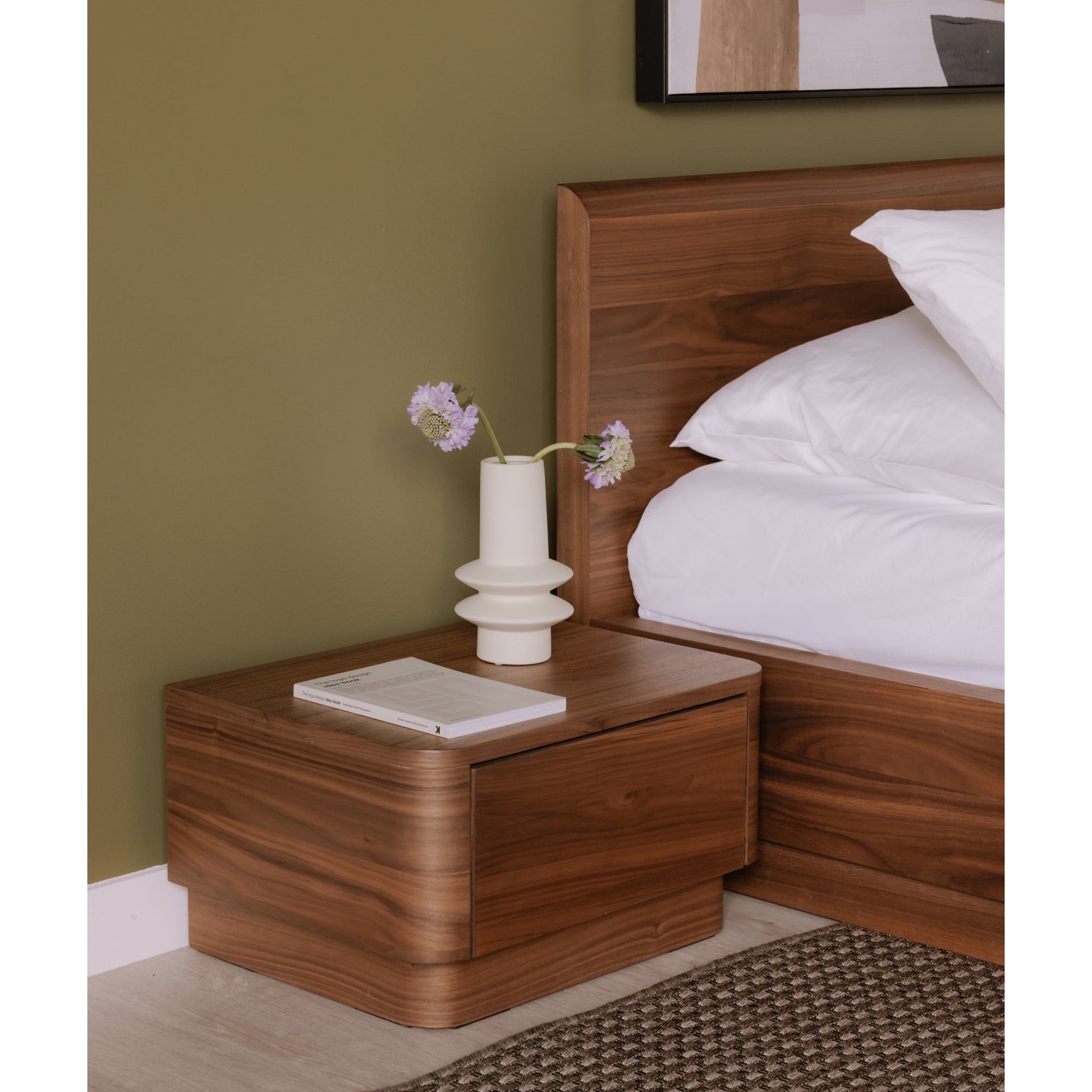 Round Off Walnut Small Nightstand - Ornate Home