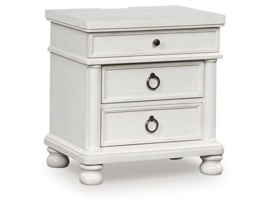 Rowlenstown Antique White Three Drawer Night Stand- Viva Furn