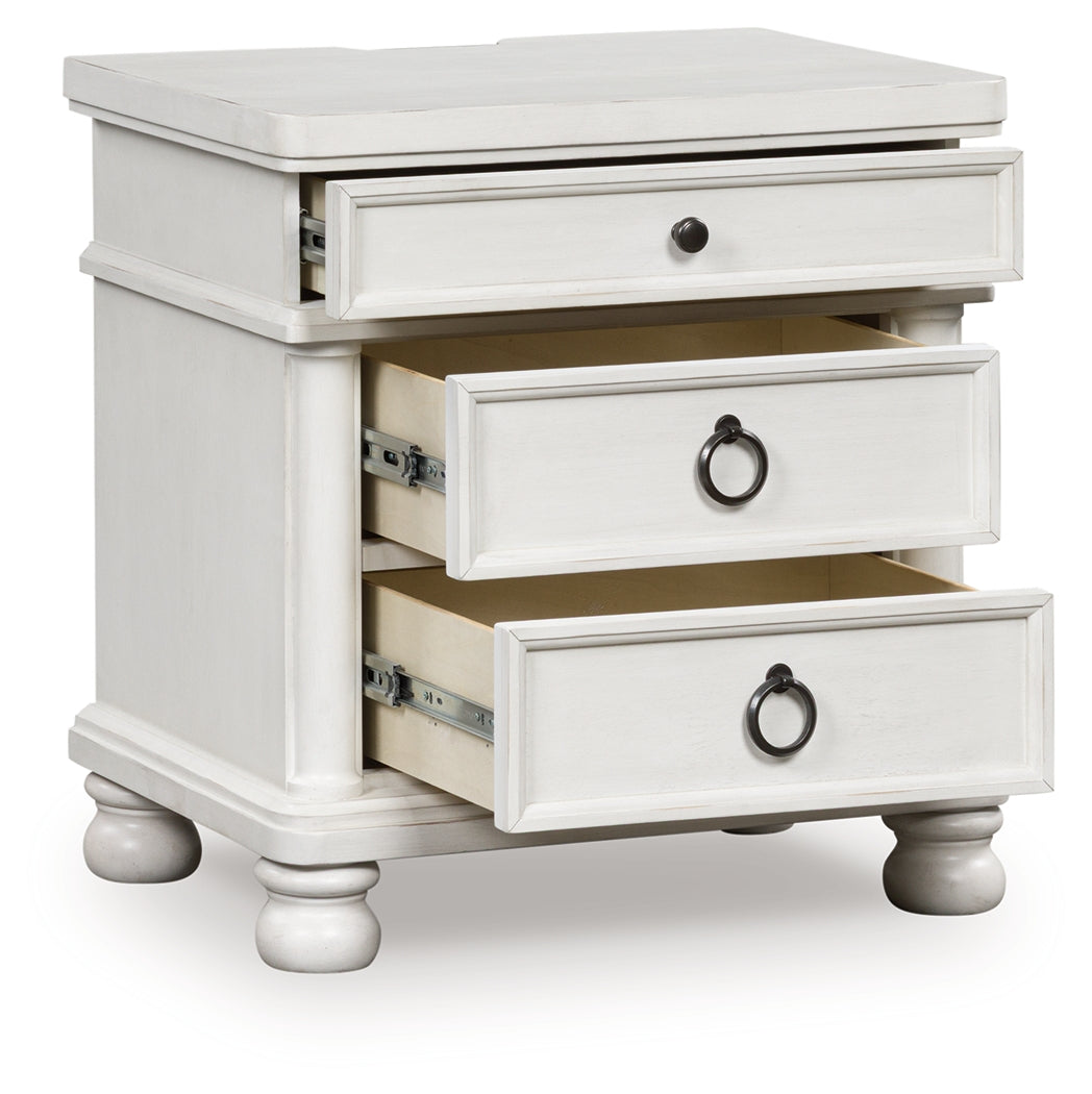 Rowlenstown Antique White Three Drawer Night Stand- Viva Furn