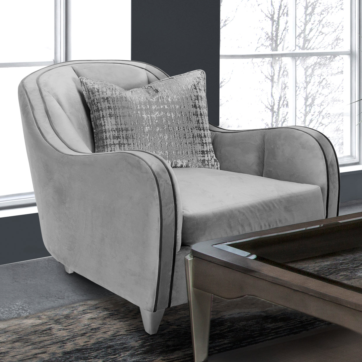 Roxbury Park Slate Velvet Matching Chair - Ornate Home