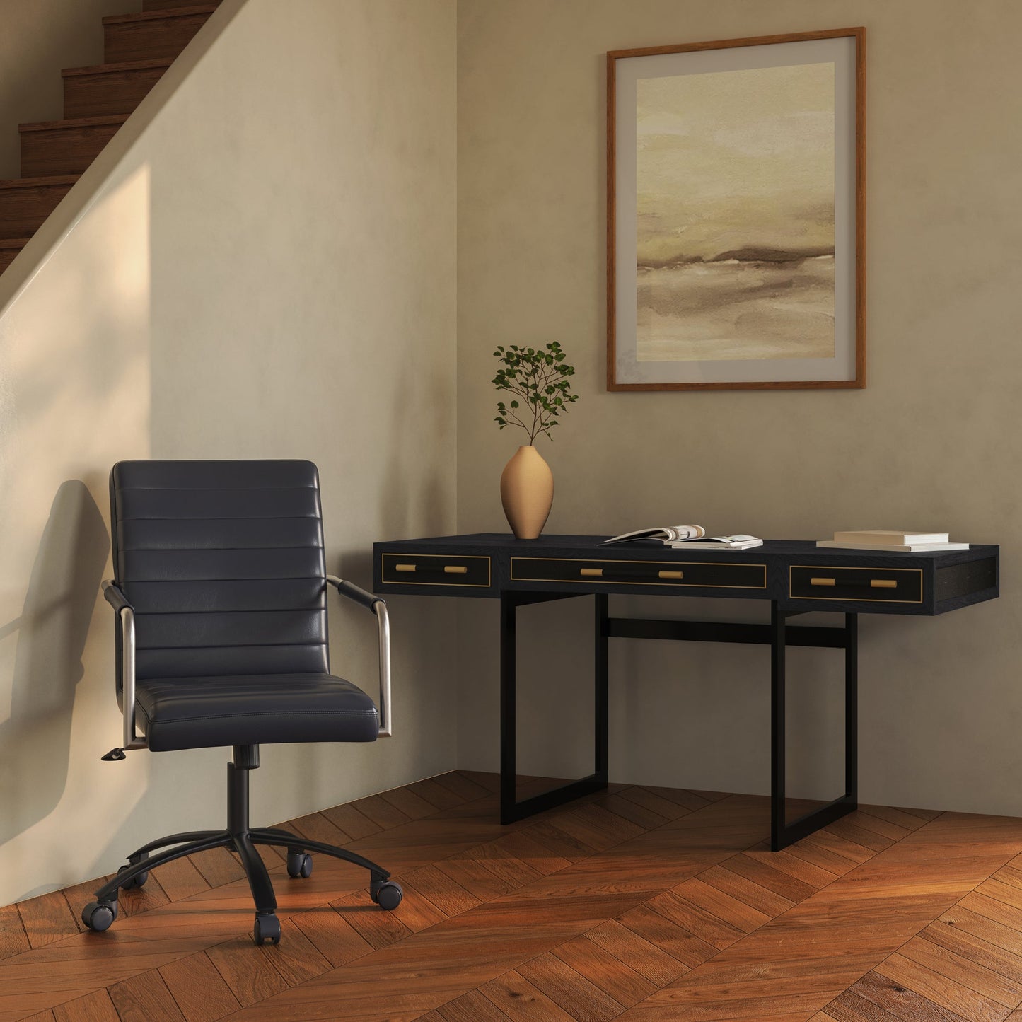 Roy Black Leather Office Chair - Ornate Home
