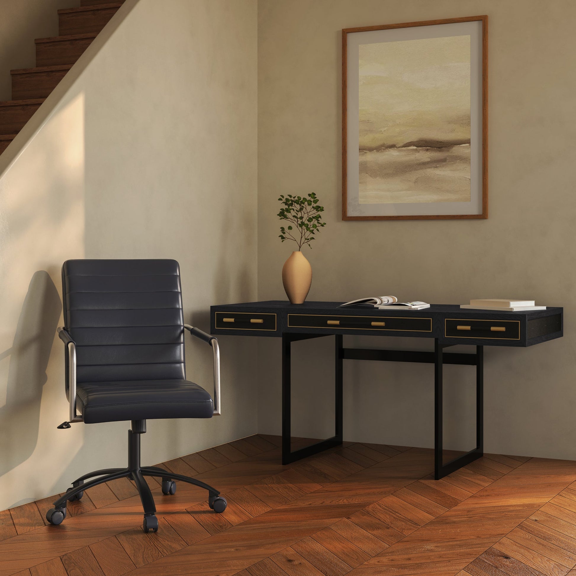 Roy Black Leather Office Chair - Ornate Home